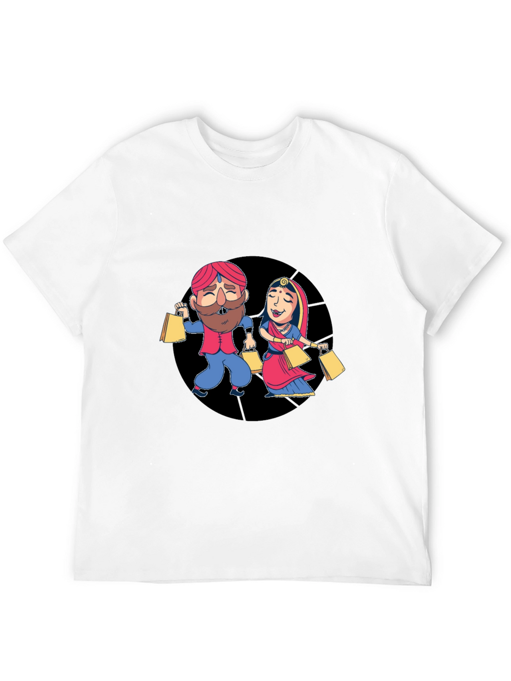 Festive Indian Couple Shopping Graphic T-Shirt