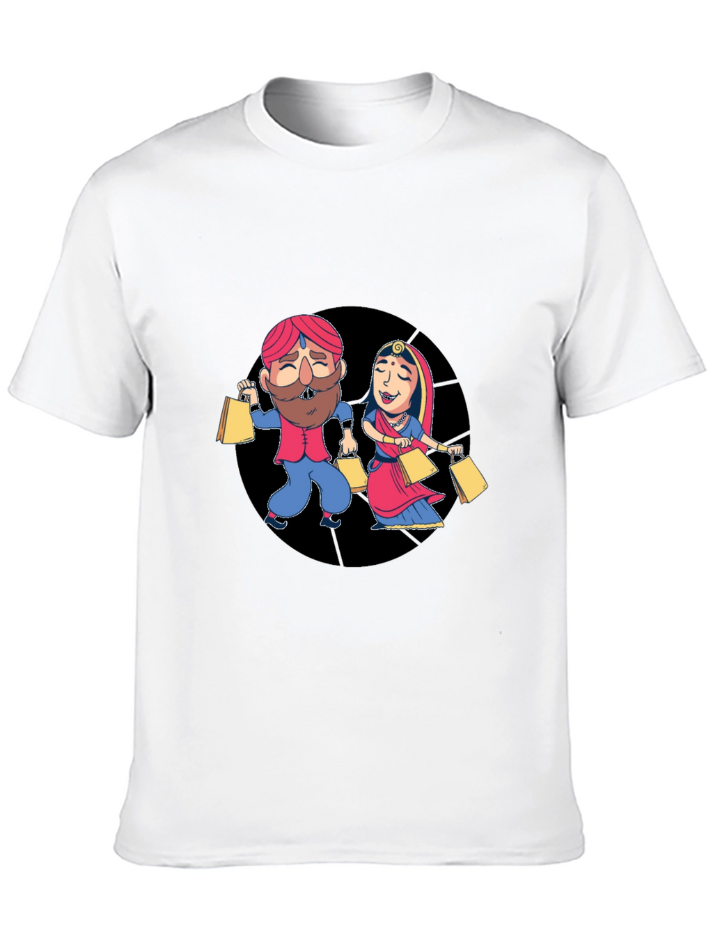 Festive Indian Couple Shopping Graphic T-Shirt