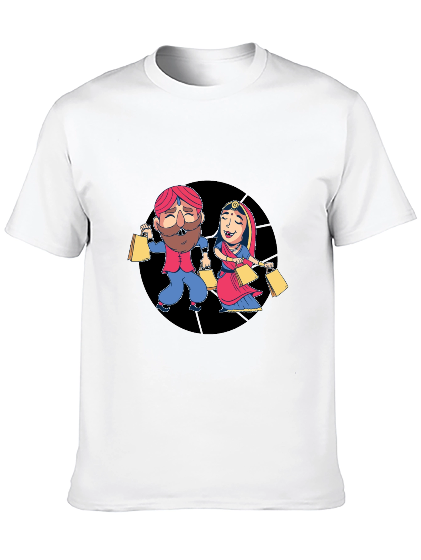 Festive Indian Couple Shopping Graphic T-Shirt