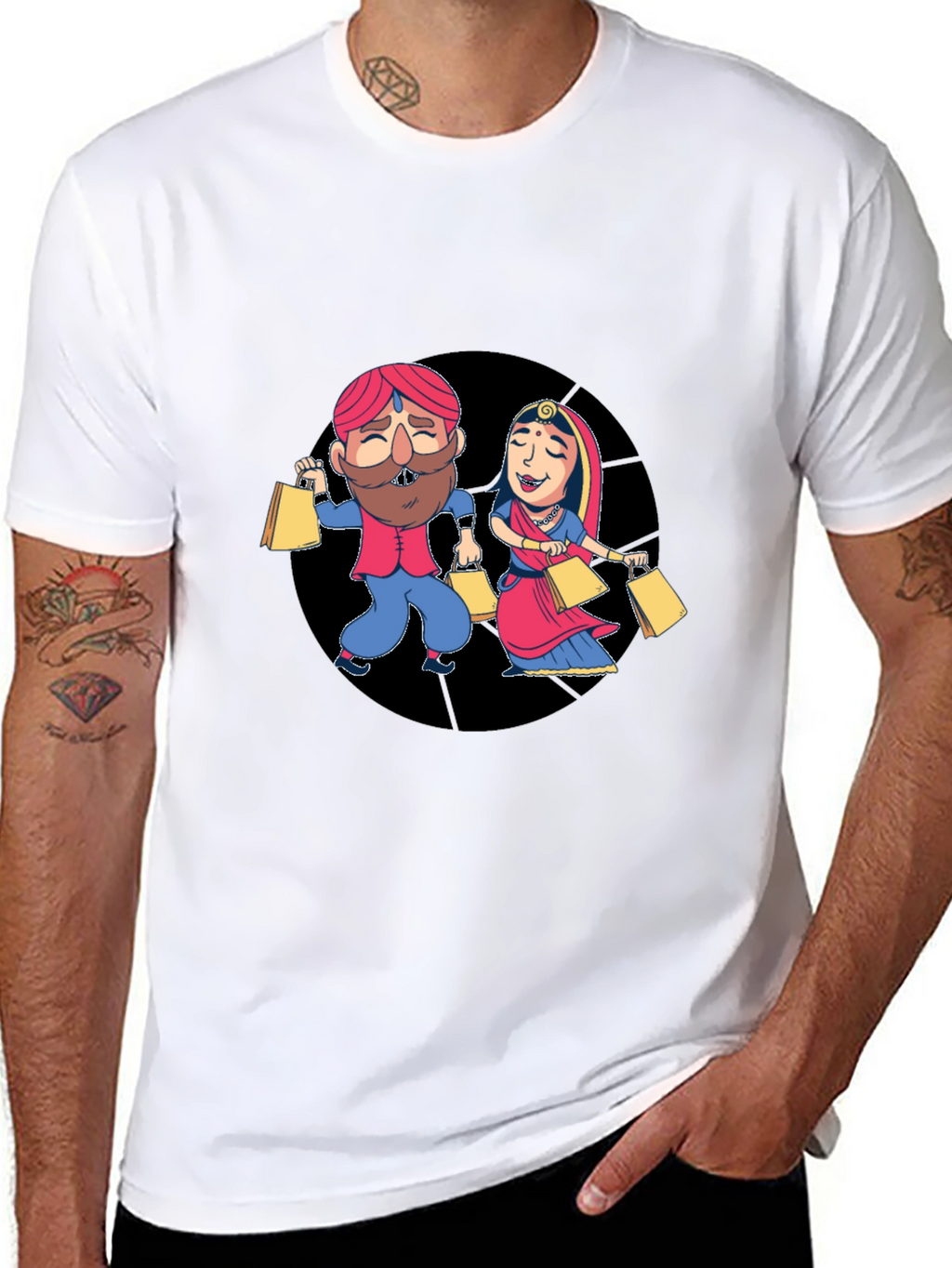 Festive Indian Couple Shopping Graphic T-Shirt