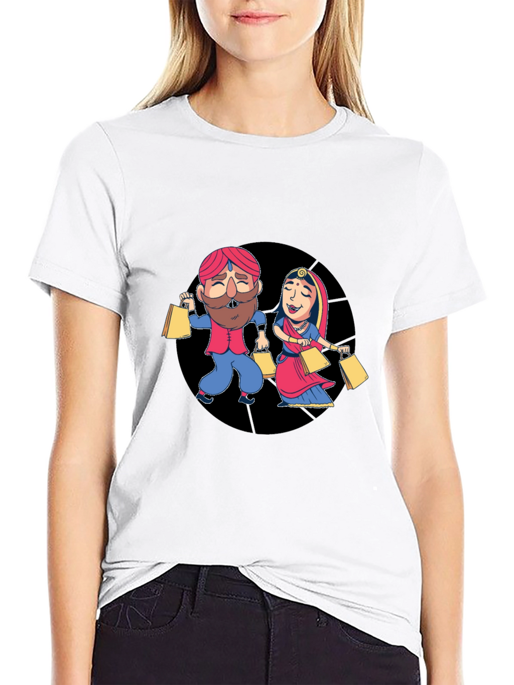 Festive Indian Couple Shopping Graphic T-Shirt