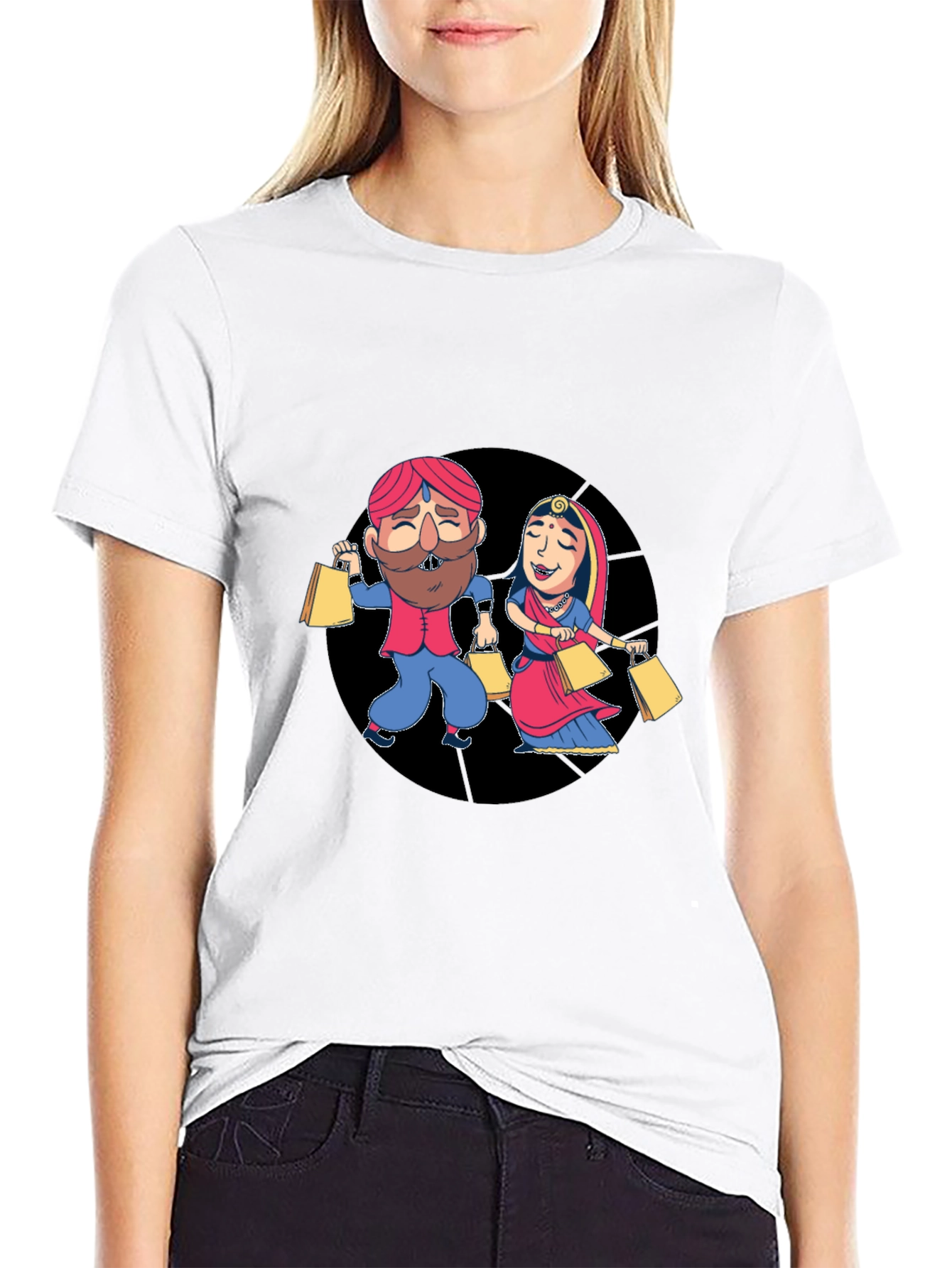 Festive Indian Couple Shopping Graphic T-Shirt