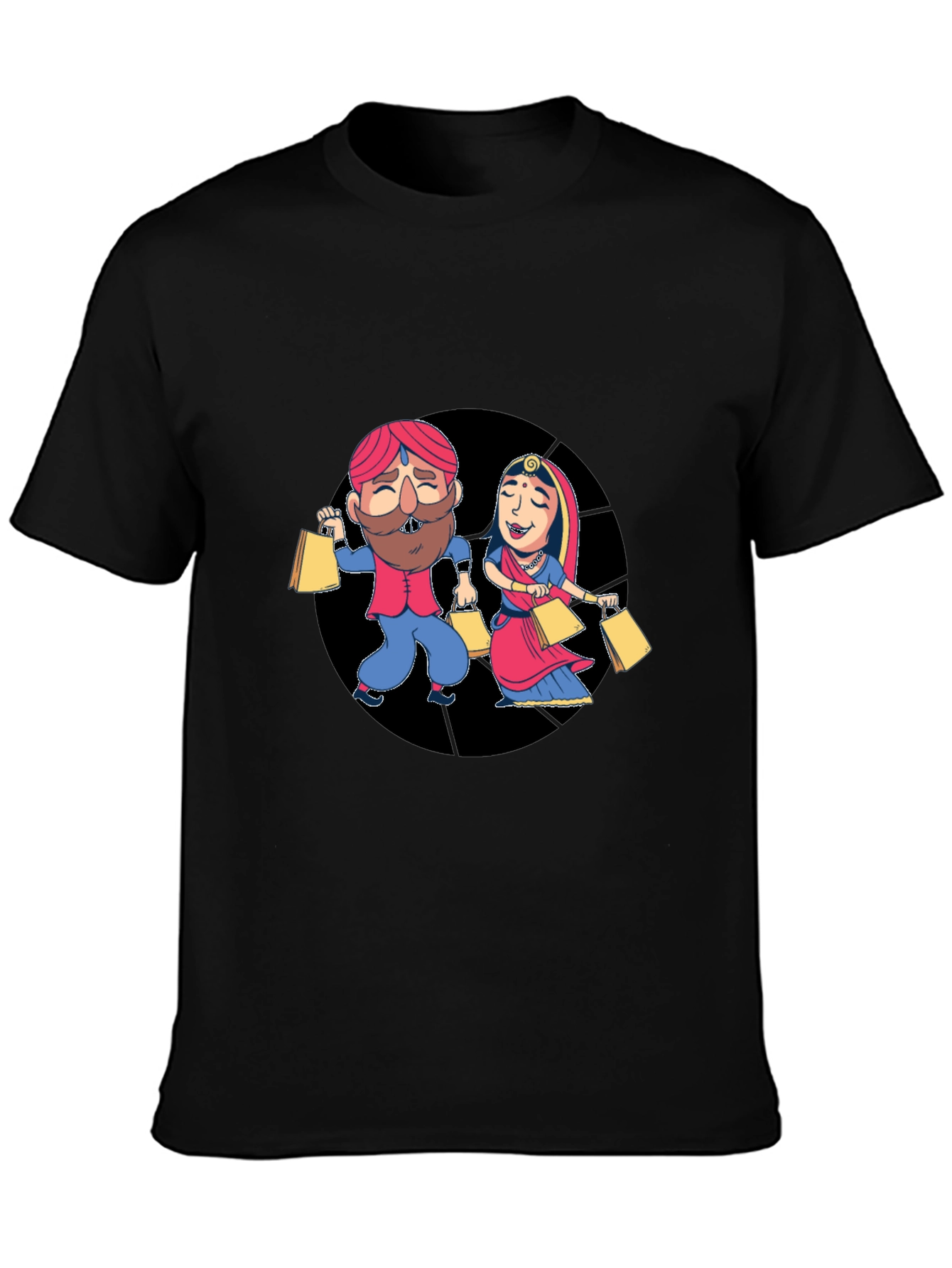 Festive Indian Couple Shopping Graphic T-Shirt