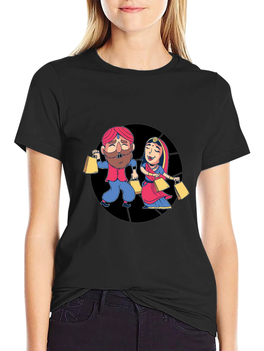 Festive Indian Couple Shopping Graphic T-Shirt