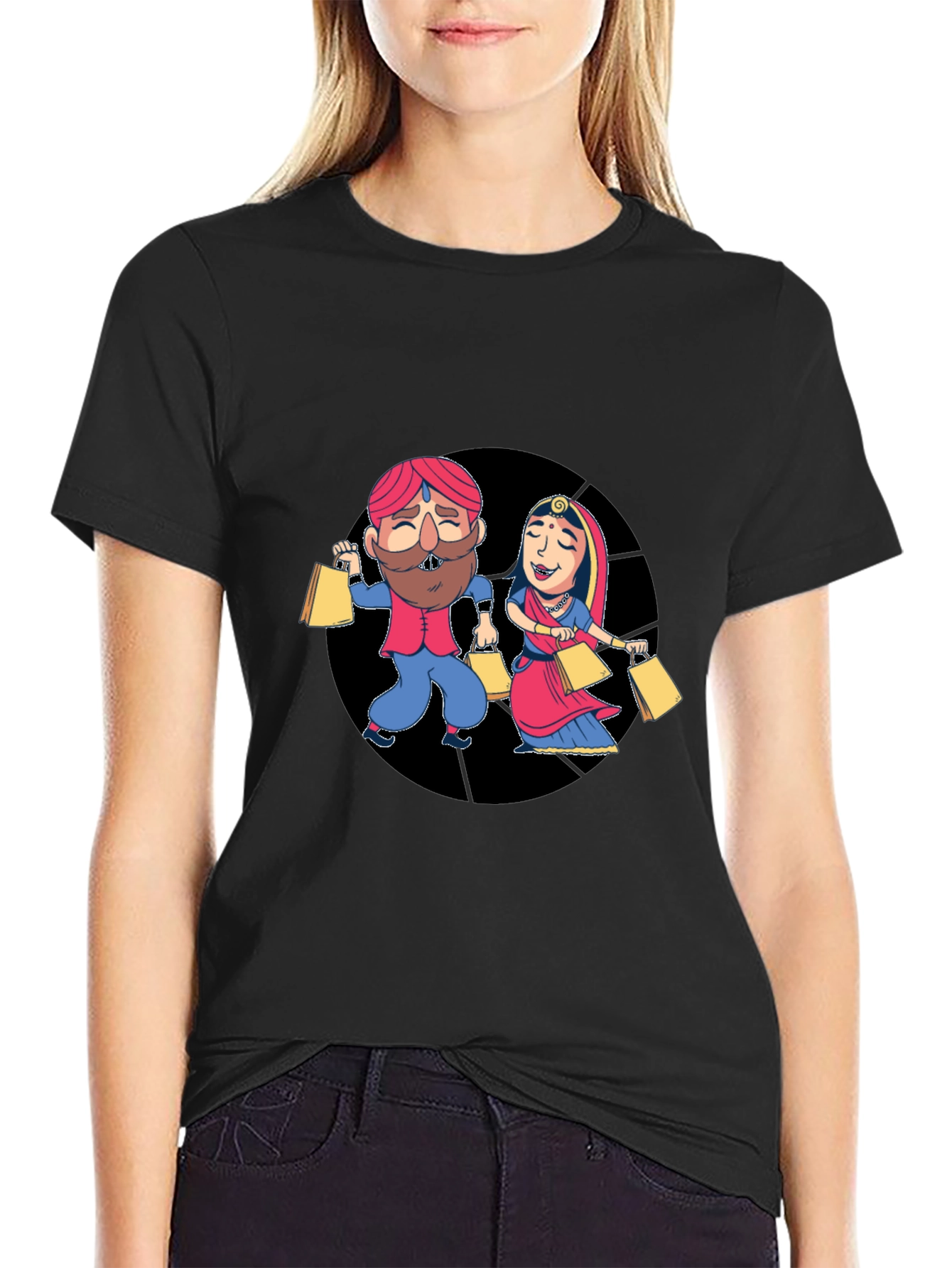 Festive Indian Couple Shopping Graphic T-Shirt