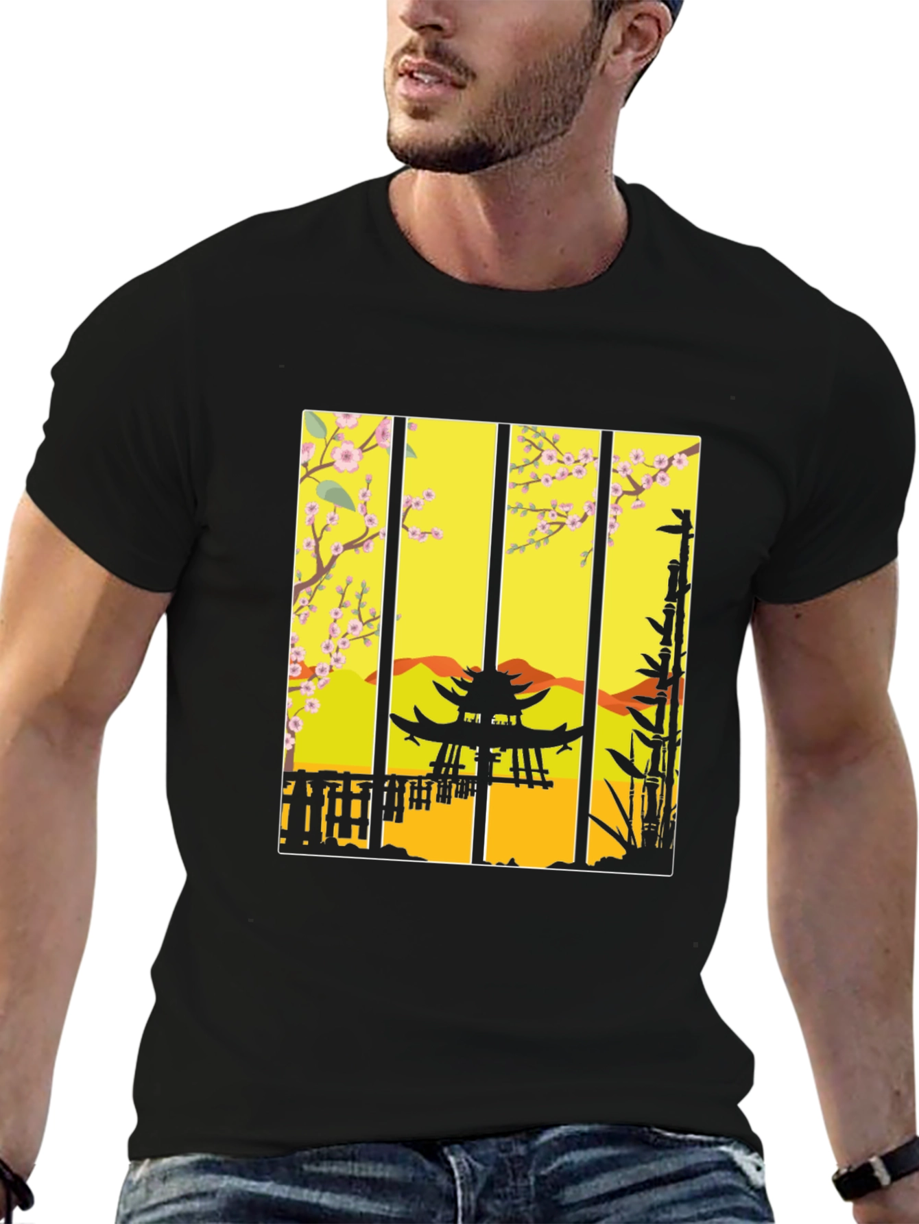 Zen Garden T-Shirt: Japanese Pagoda Blossom Design