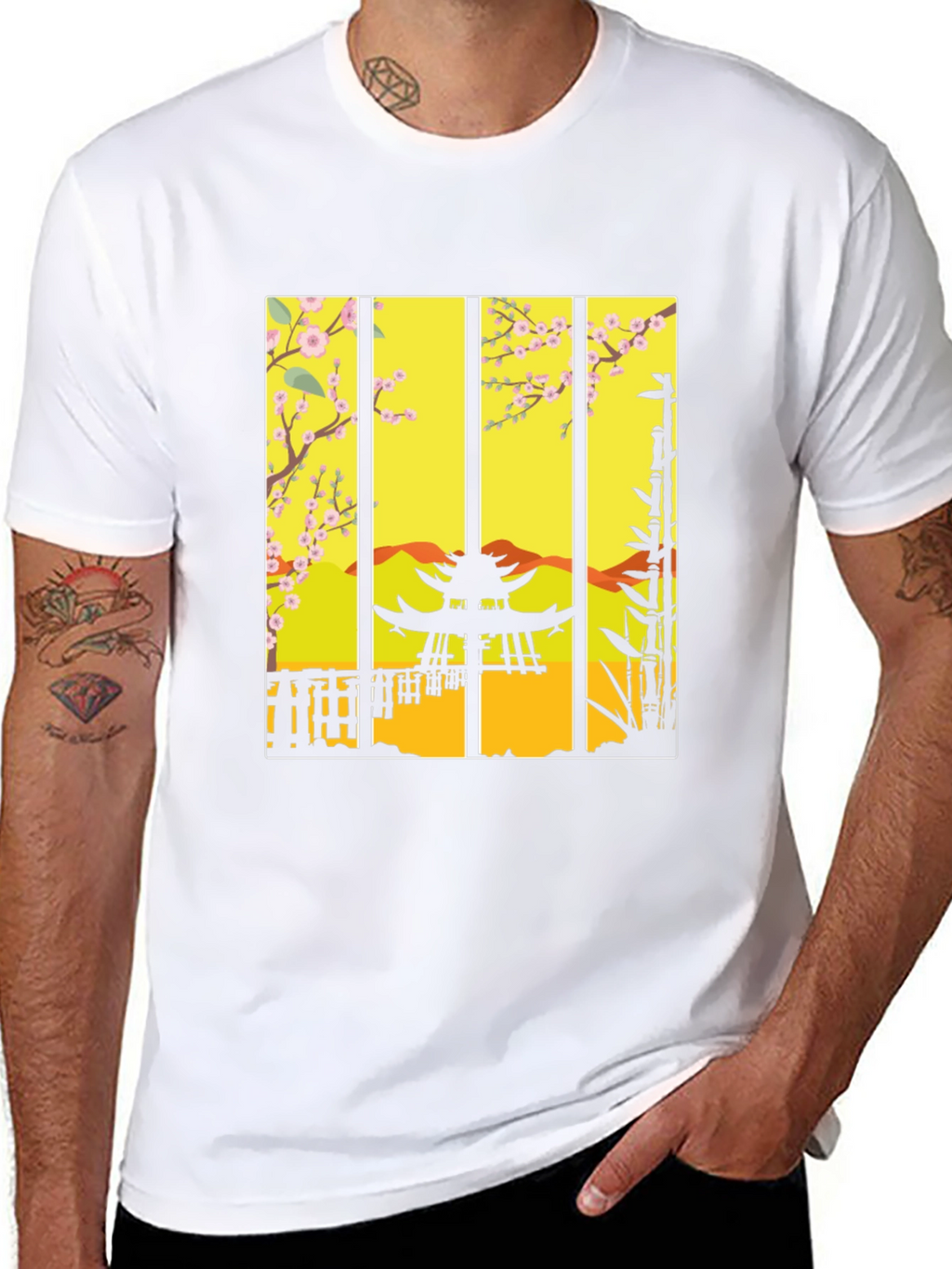 Zen Garden T-Shirt: Japanese Pagoda Blossom Design
