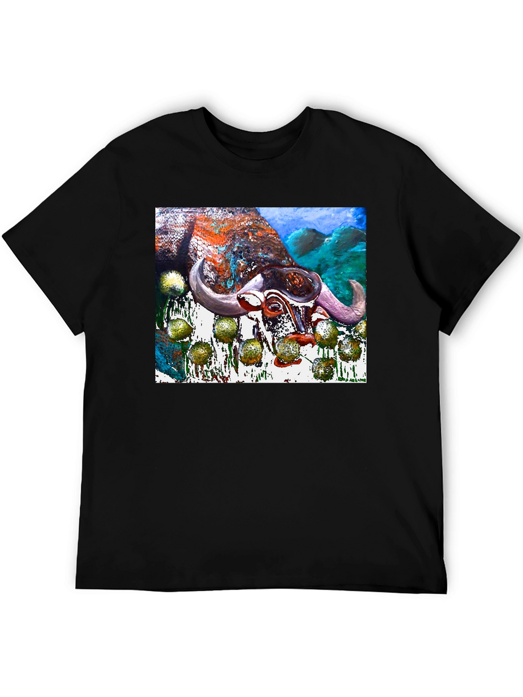 Bull Painting Graphic Print Black Tee