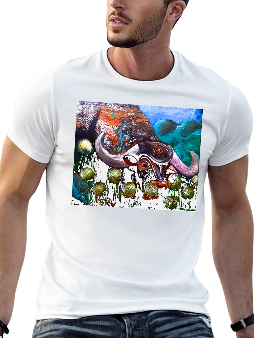 Bull Painting Graphic Print Black Tee