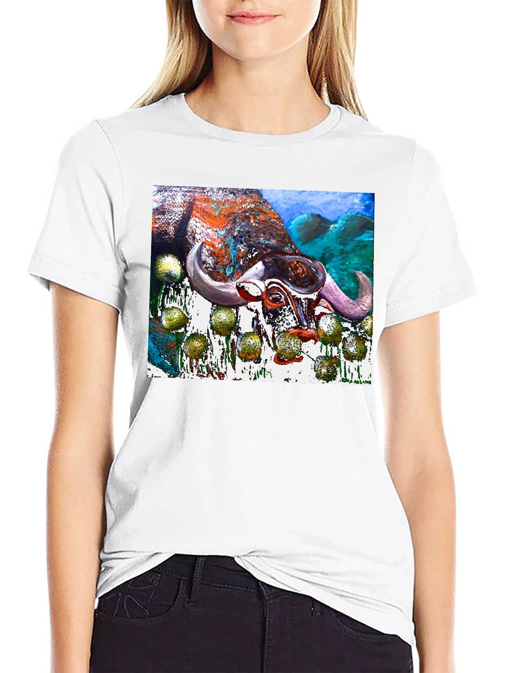 Bull Painting Graphic Print Black Tee