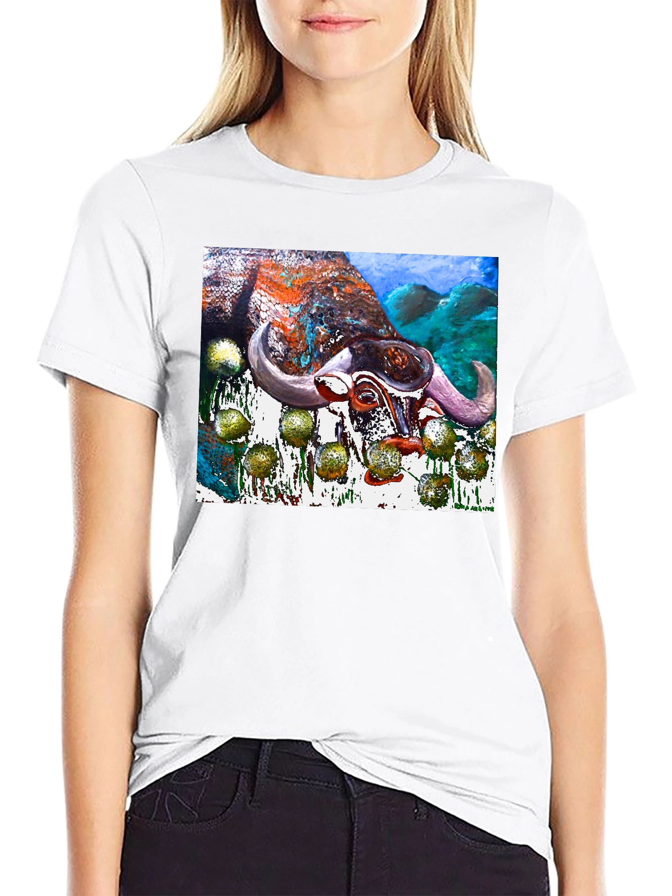 Bull Painting Graphic Print Black Tee