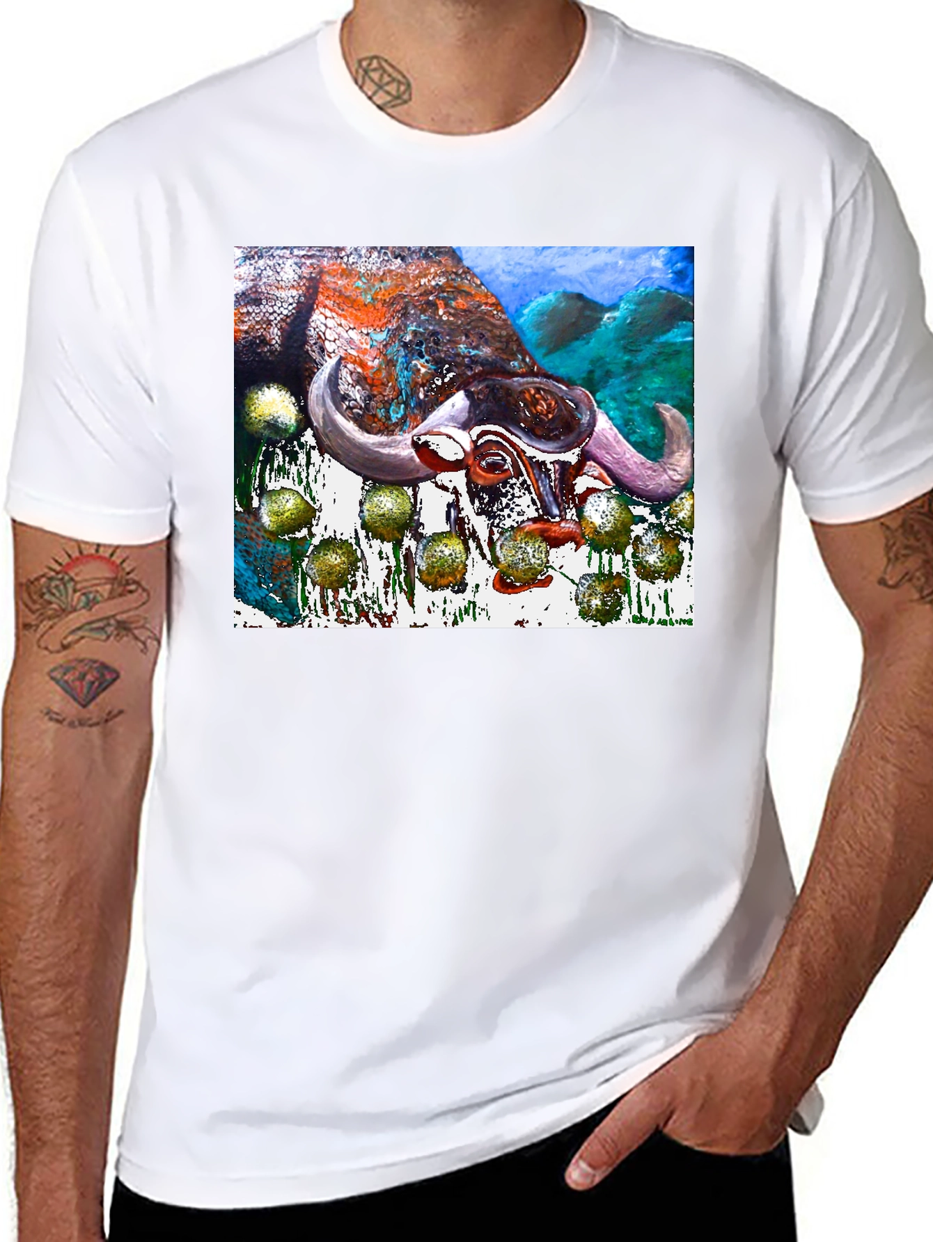Bull Painting Graphic Print Black Tee