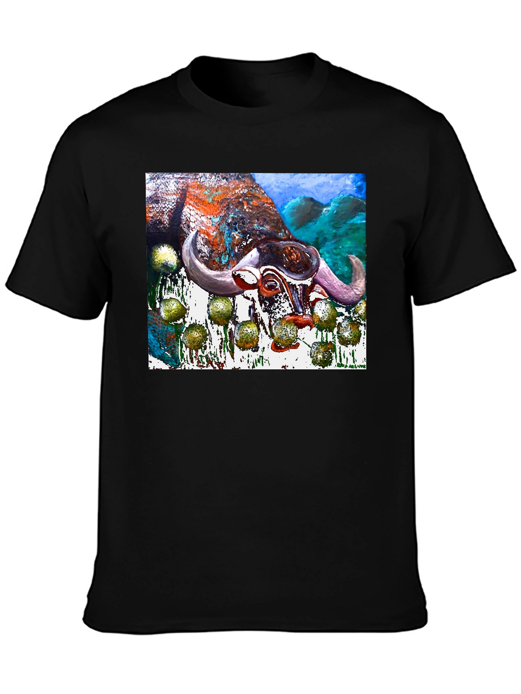 Bull Painting Graphic Print Black Tee