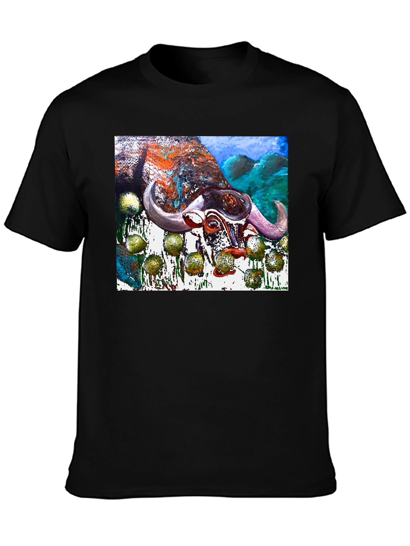 Bull Painting Graphic Print Black Tee