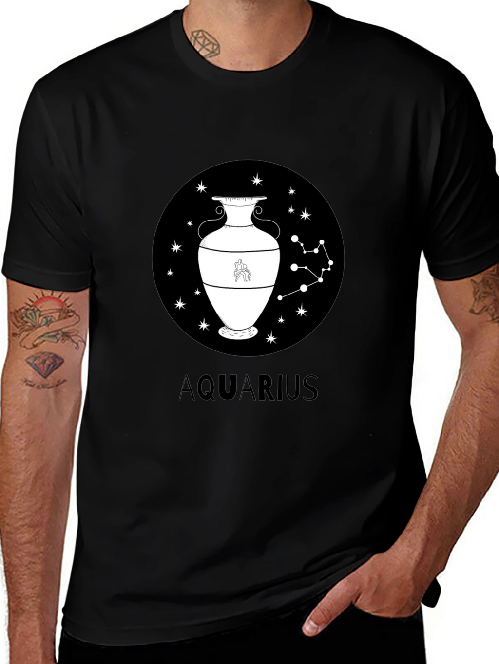 Aquarius Zodiac Graphic Black T-Shirt