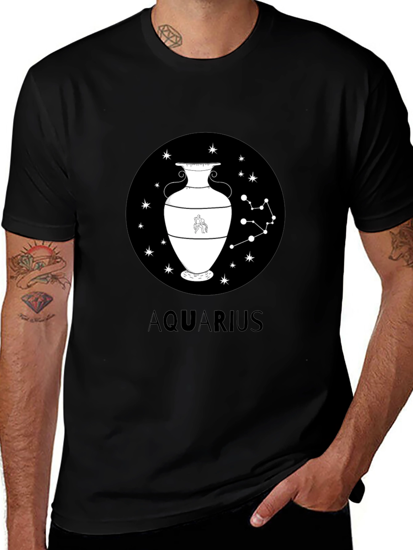 Aquarius Zodiac Graphic Black T-Shirt
