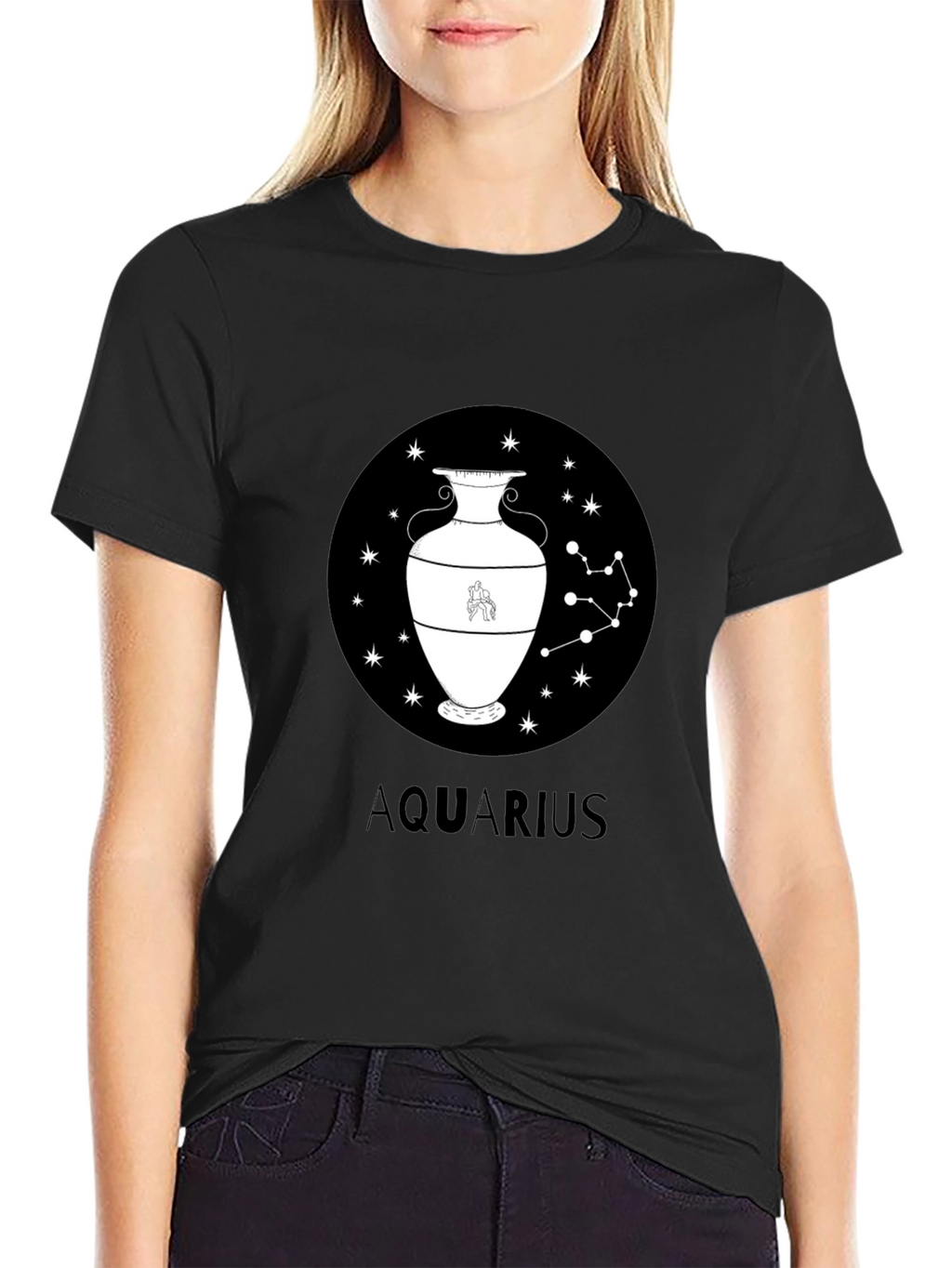 Aquarius Zodiac Graphic Black T-Shirt