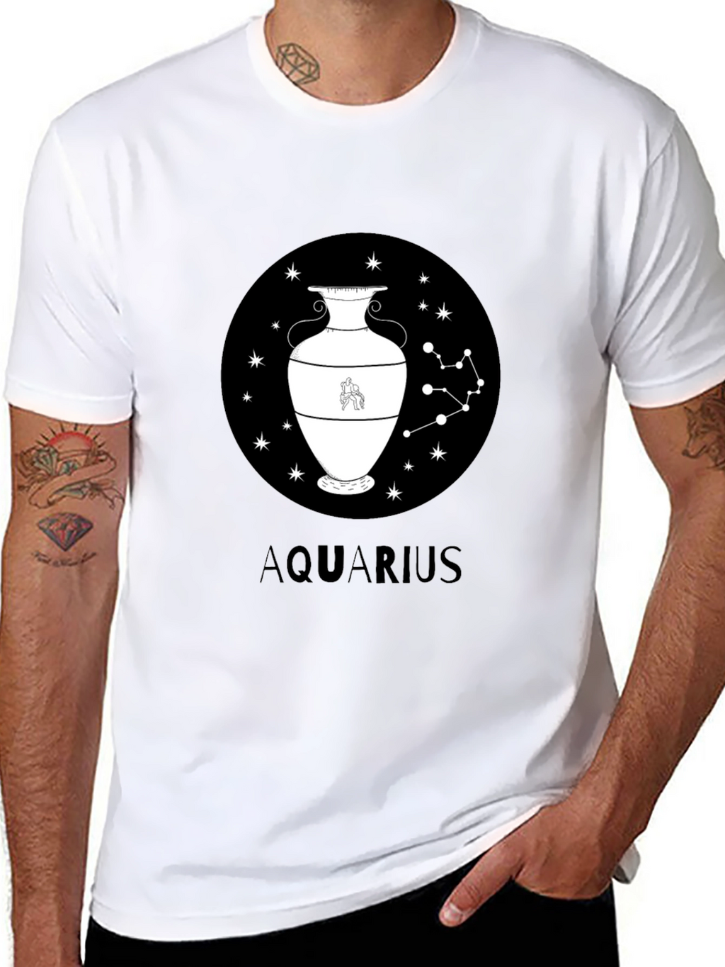 Aquarius Zodiac Graphic Black T-Shirt