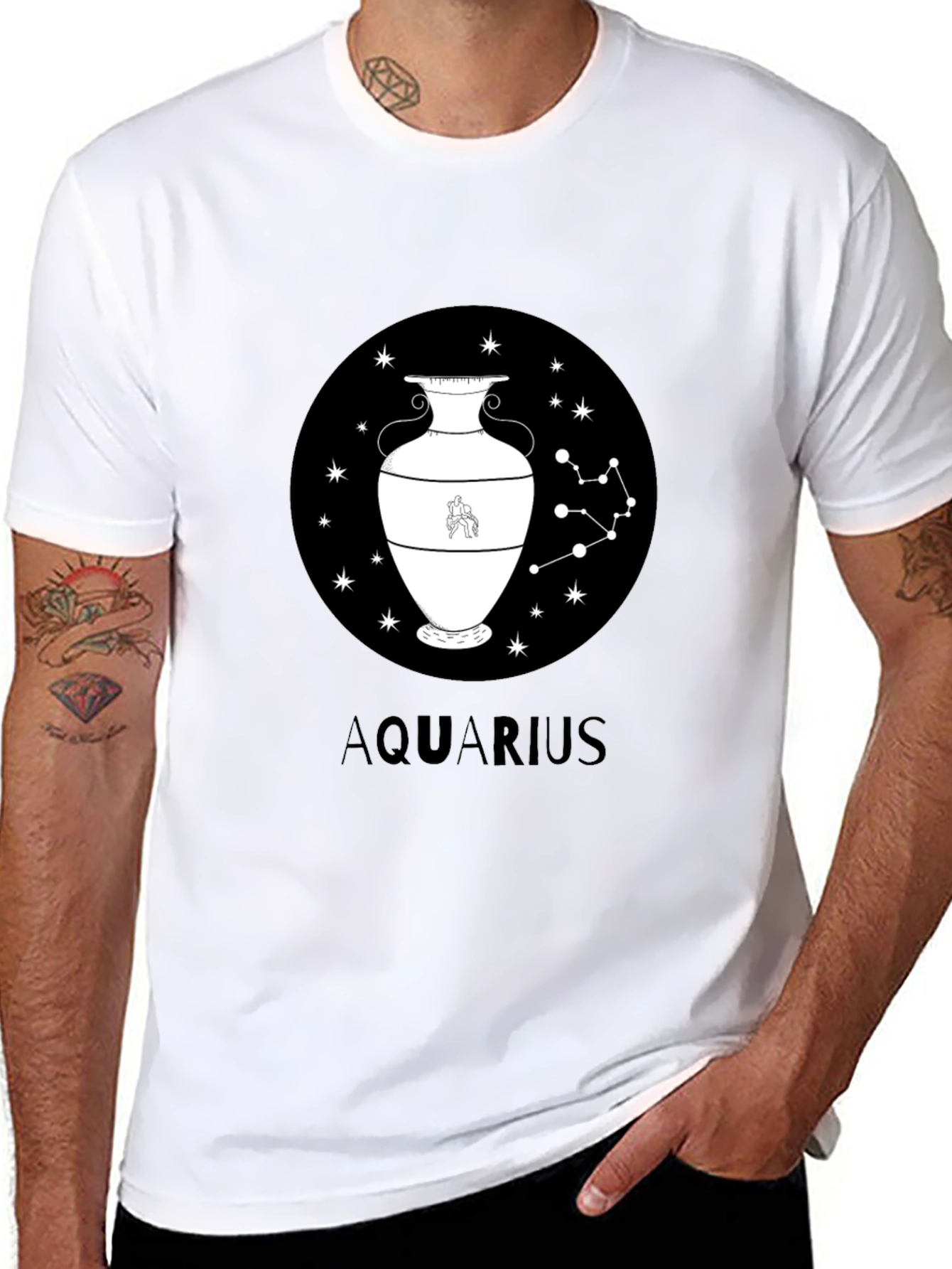 Aquarius Zodiac Graphic Black T-Shirt