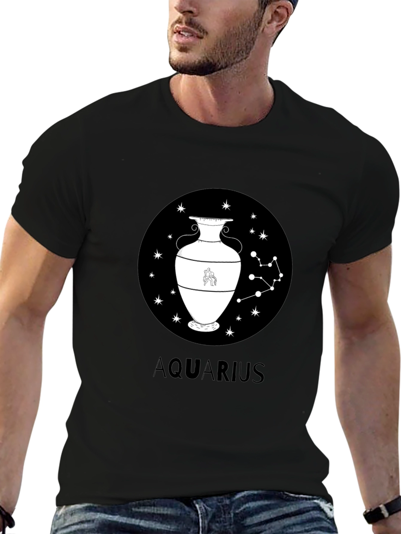 Aquarius Zodiac Graphic Black T-Shirt