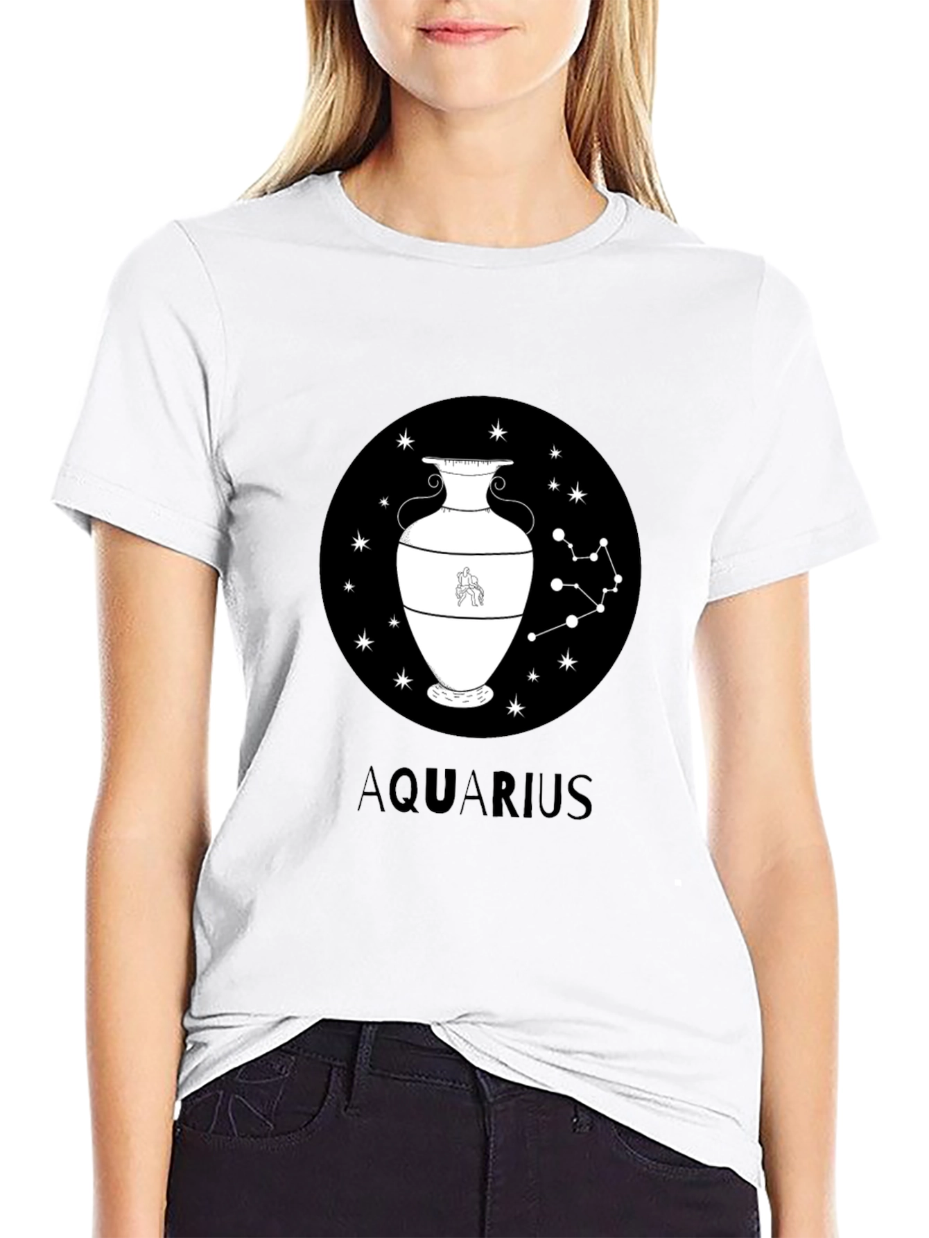 Aquarius Zodiac Graphic Black T-Shirt