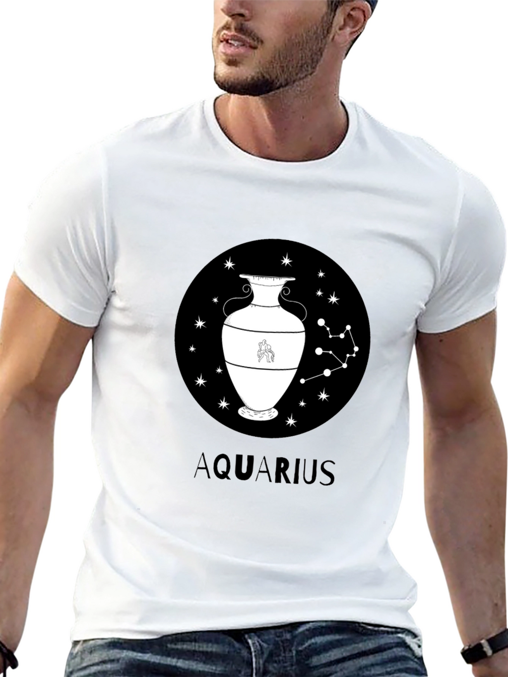 Aquarius Zodiac Graphic Black T-Shirt
