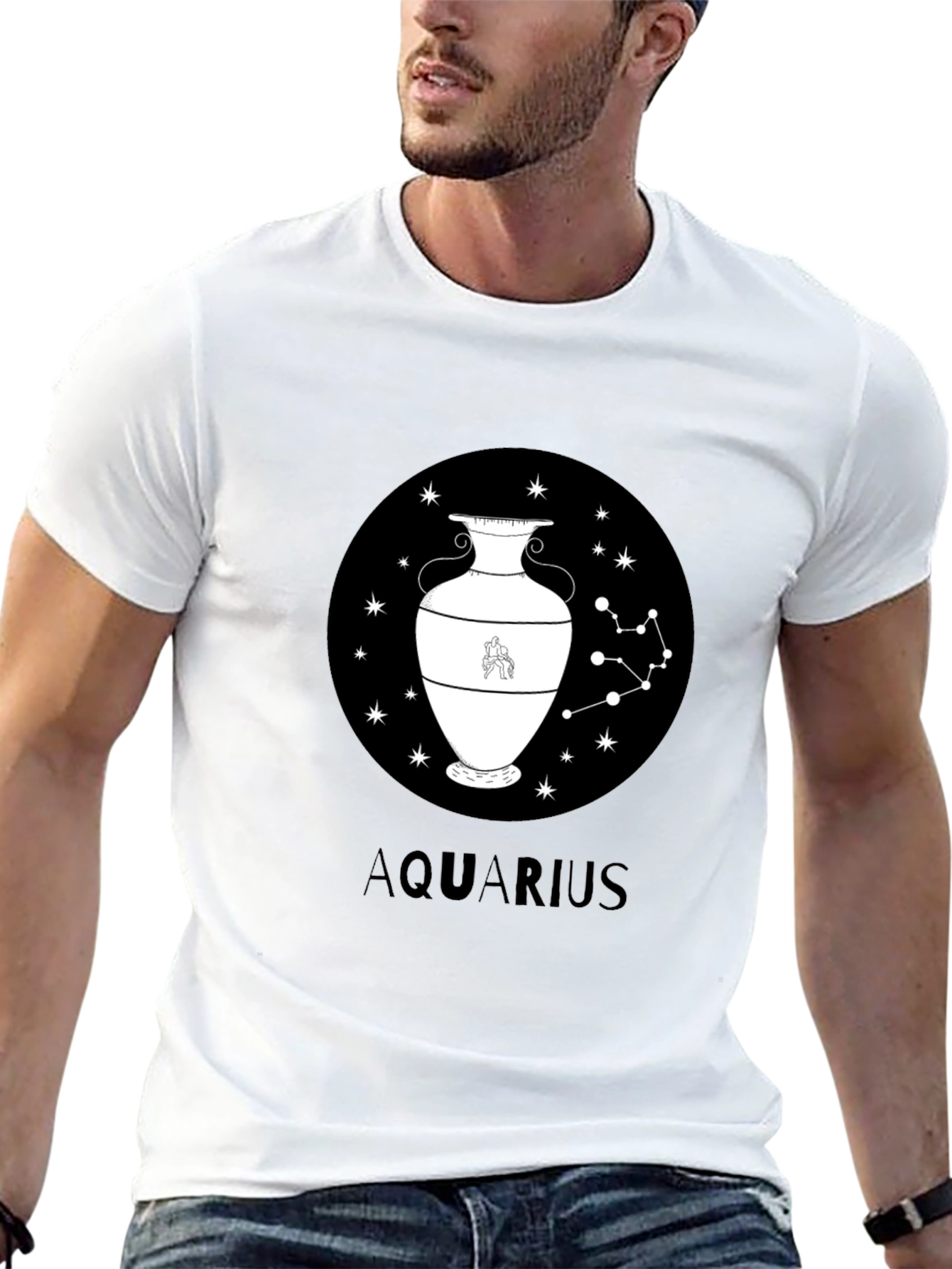 Aquarius Zodiac Graphic Black T-Shirt