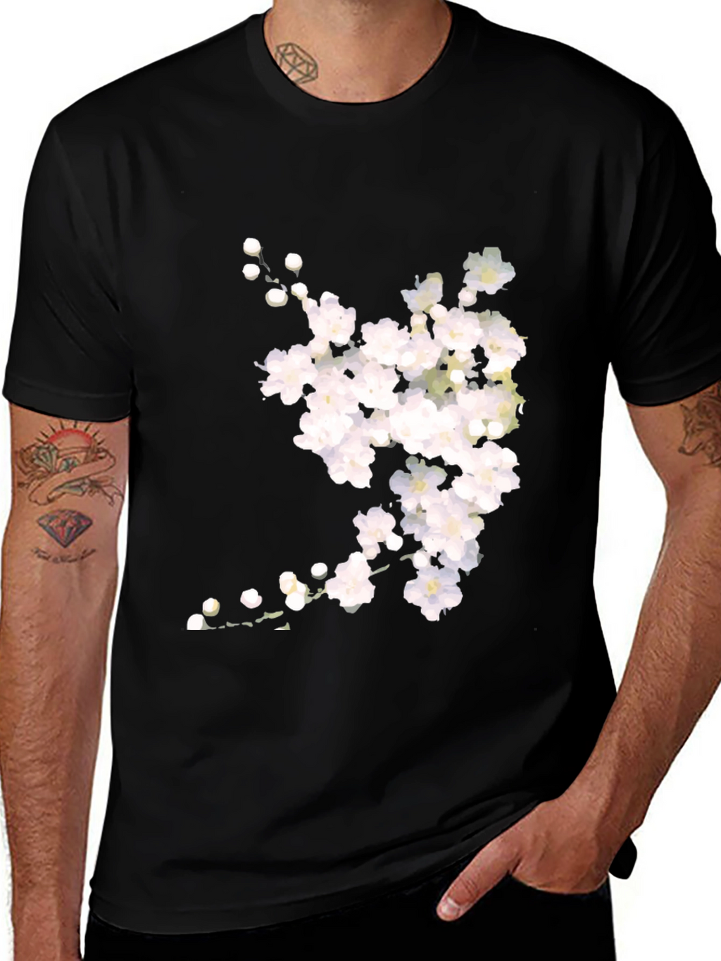 Floral Print Black Crew Neck T-Shirt