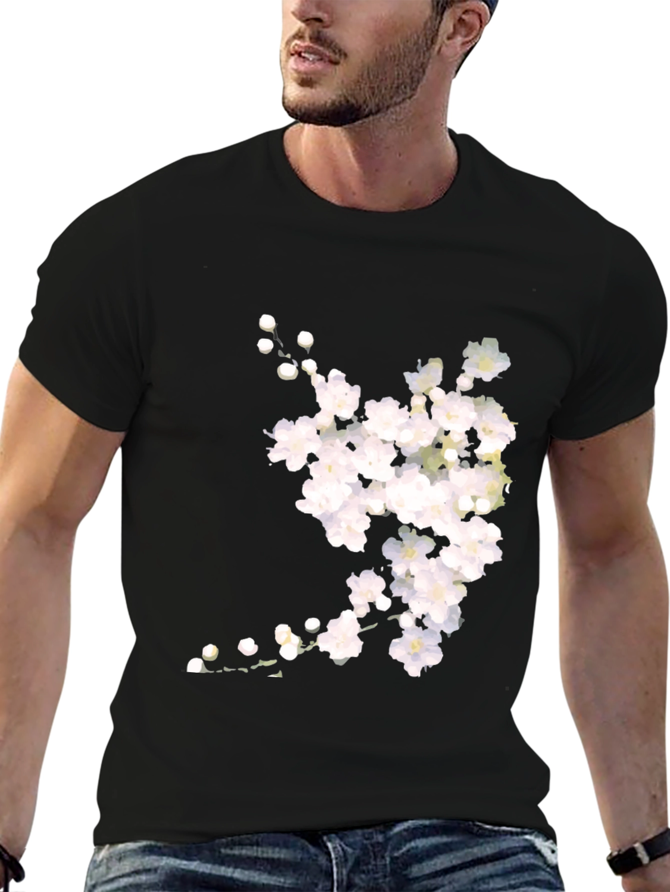 Floral Print Black Crew Neck T-Shirt