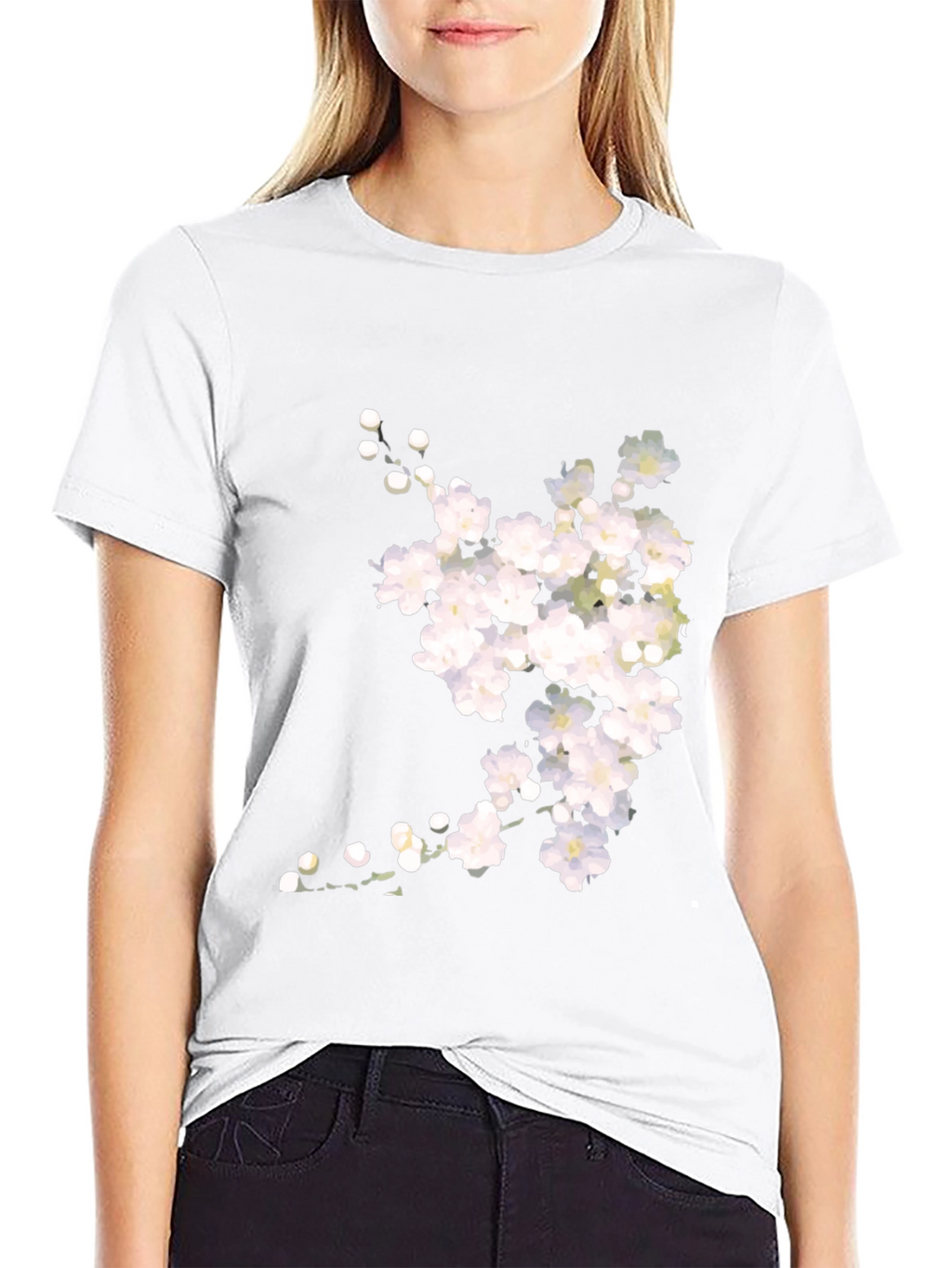 Floral Print Black Crew Neck T-Shirt