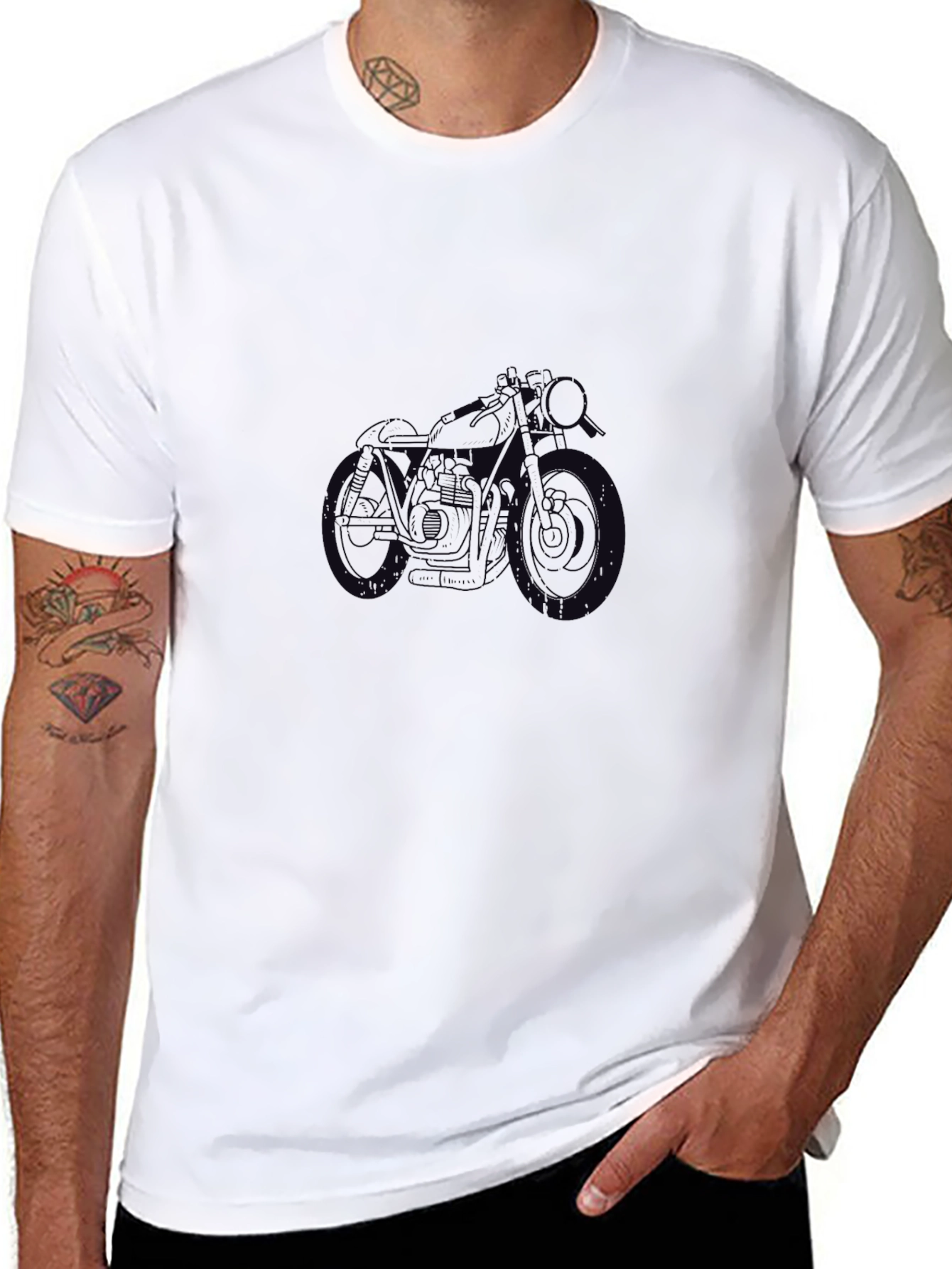 Mens Black T-Shirt with Motorcycle Graphic