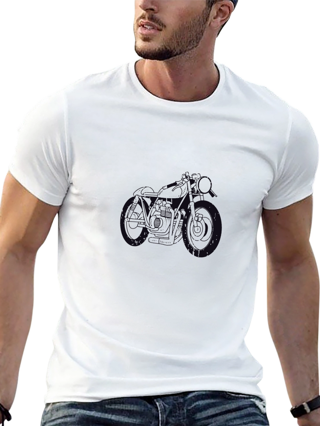 Mens Black T-Shirt with Motorcycle Graphic