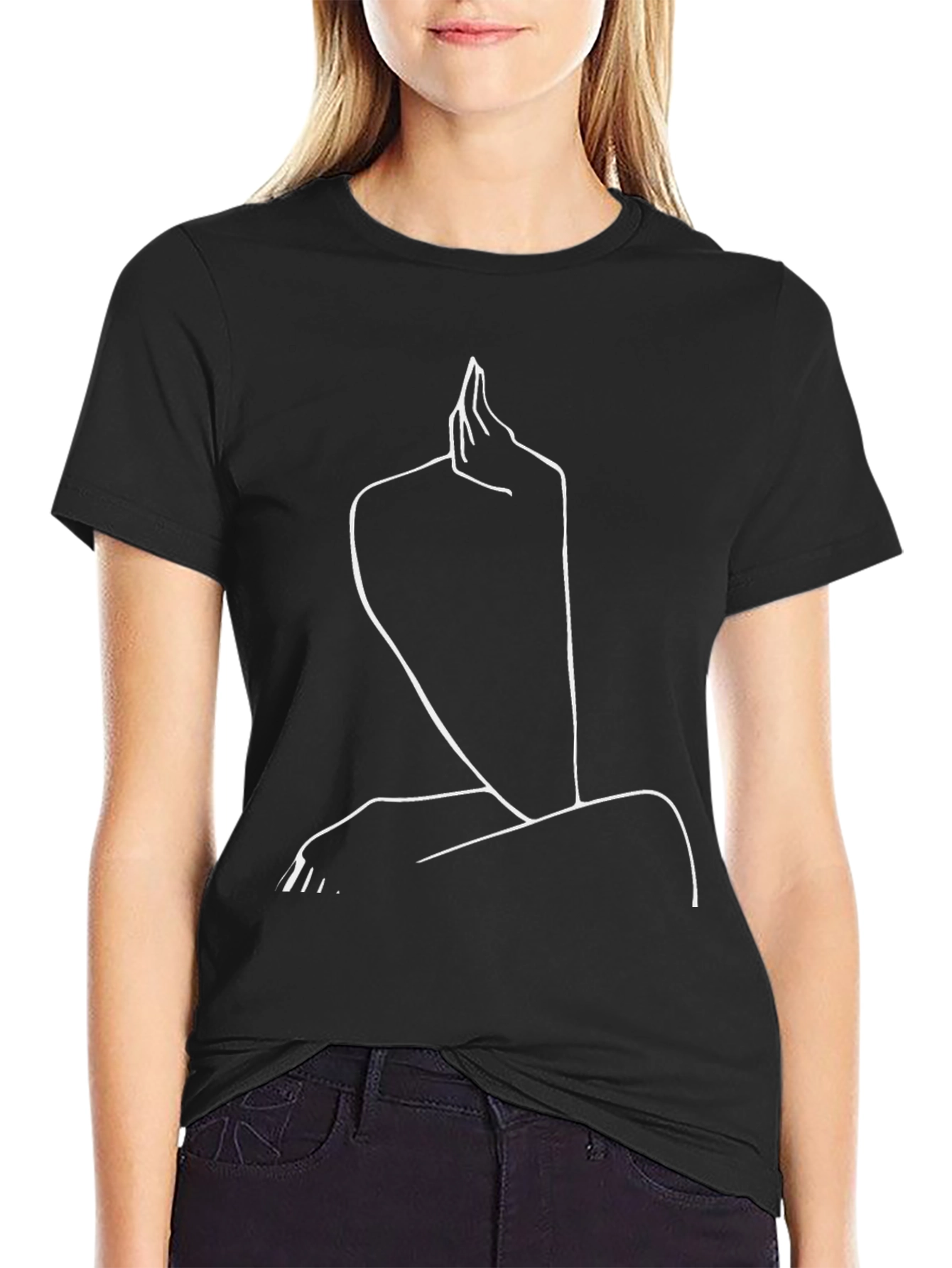Minimalist Black T-Shirt - Abstract Line Art