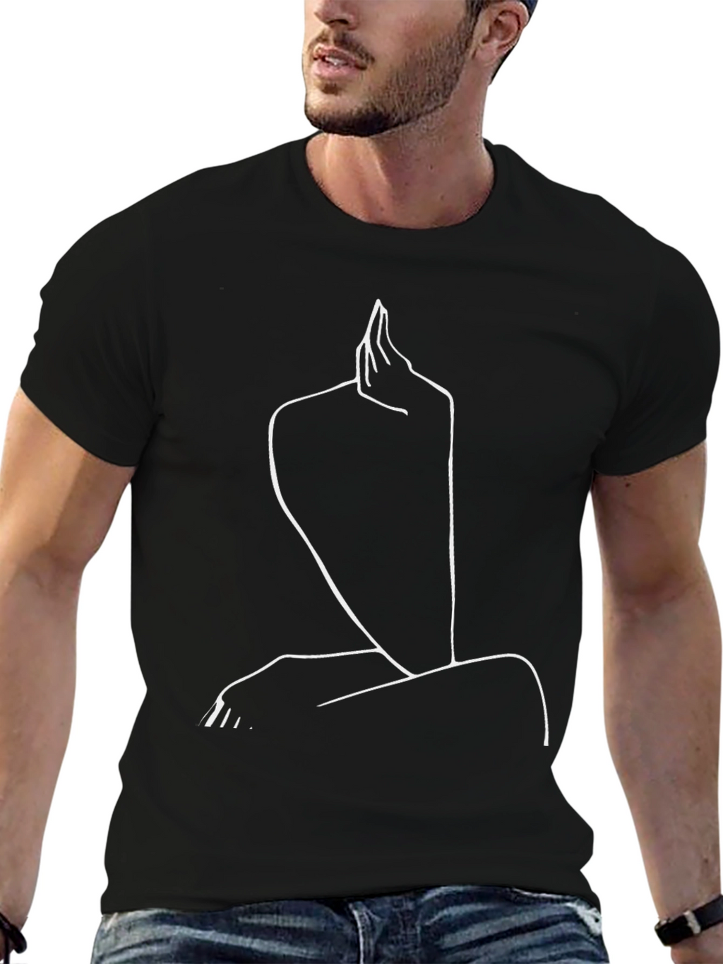 Minimalist Black T-Shirt - Abstract Line Art