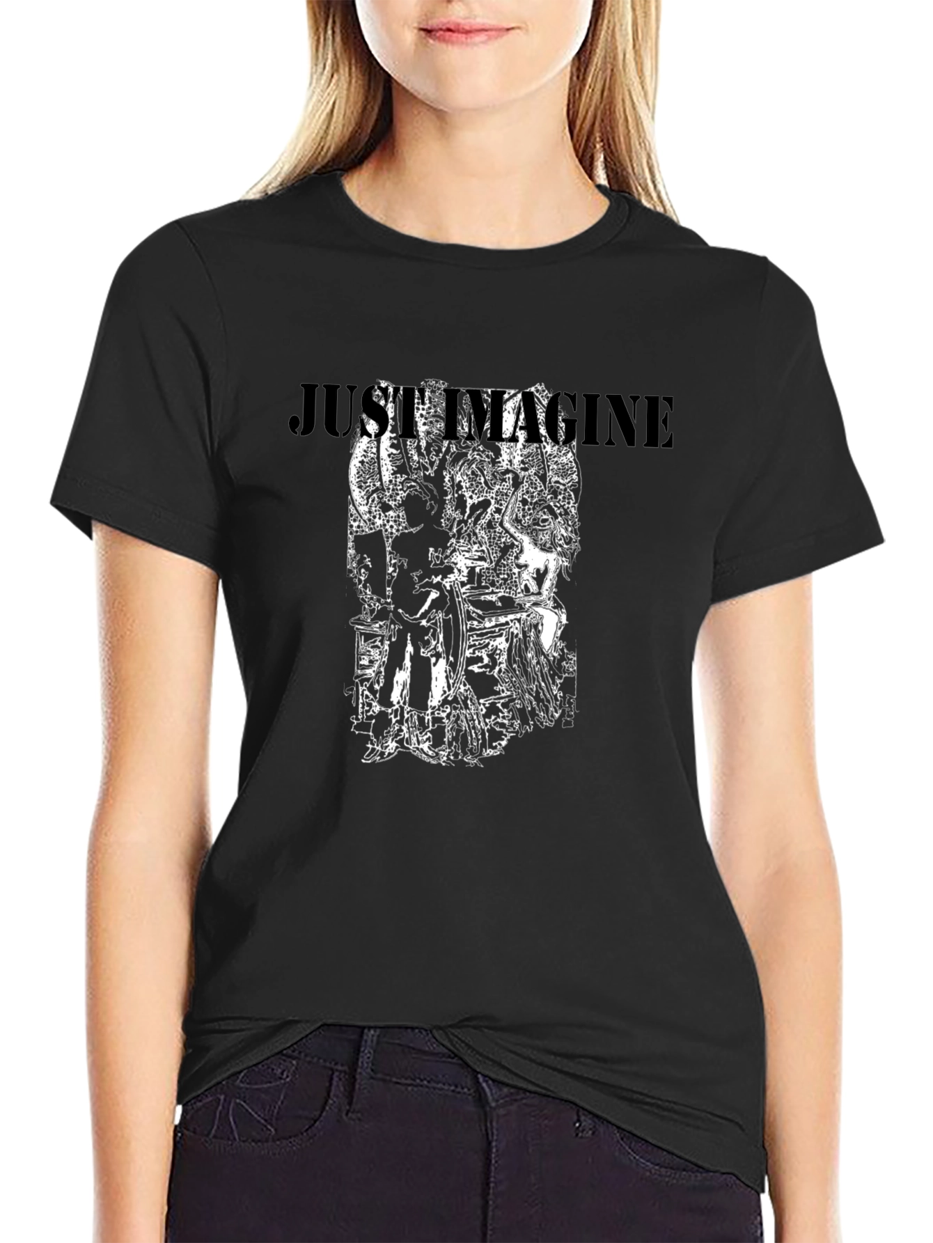 Just Imagine Graphic Print Black T-Shirt
