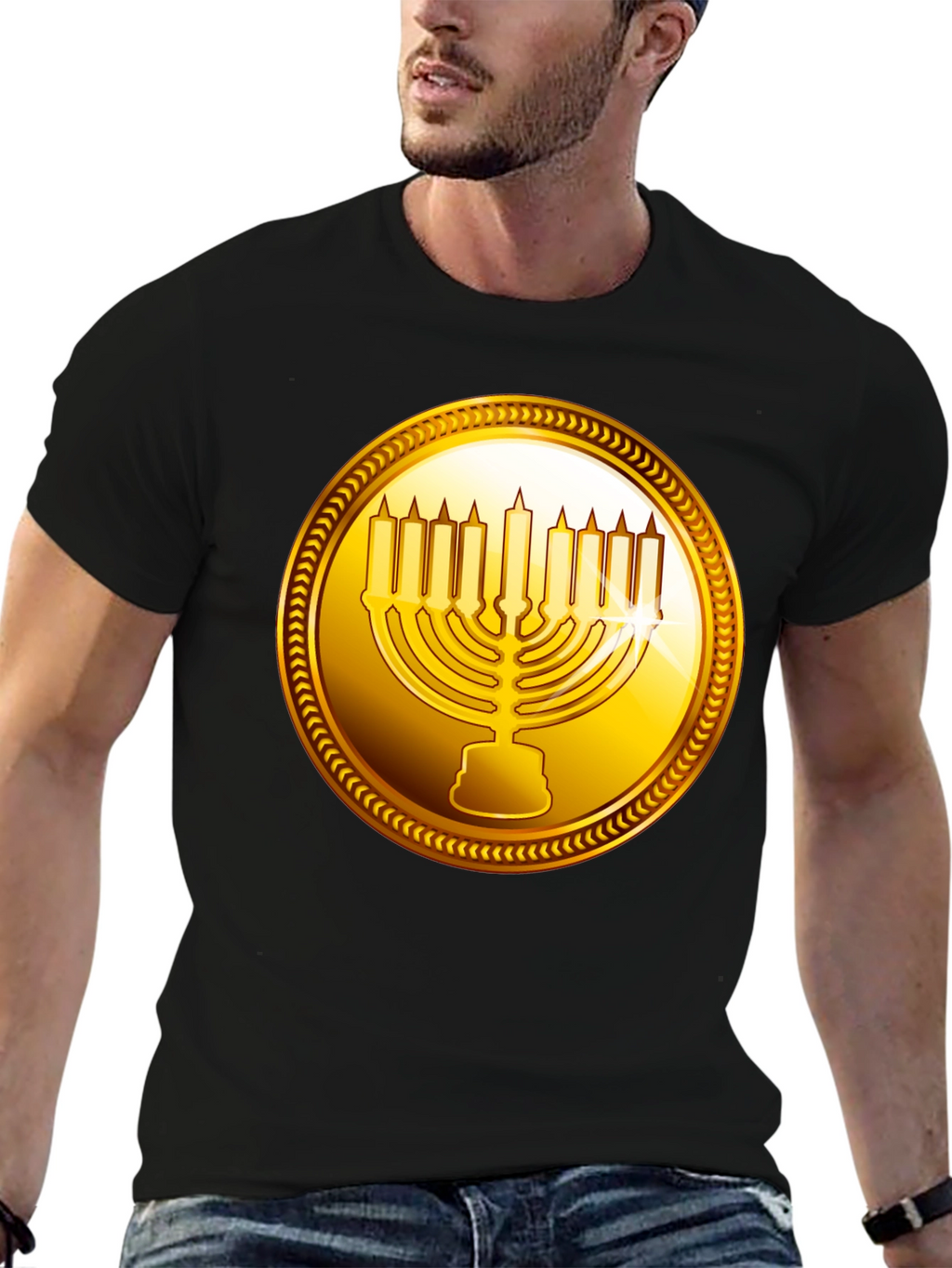 Gold Menorah Graphic Tee