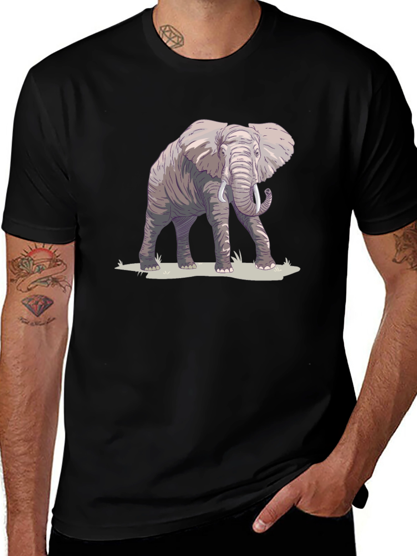 Elephant Graphic Print Black T-Shirt