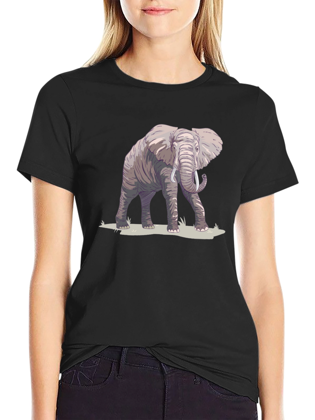 Elephant Graphic Print Black T-Shirt