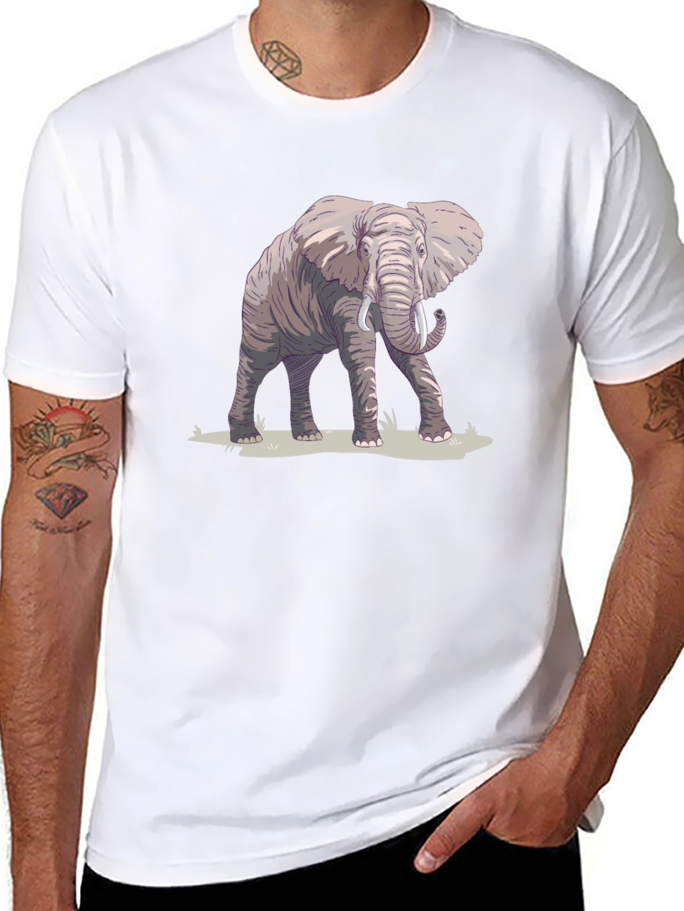 Elephant Graphic Print Black T-Shirt