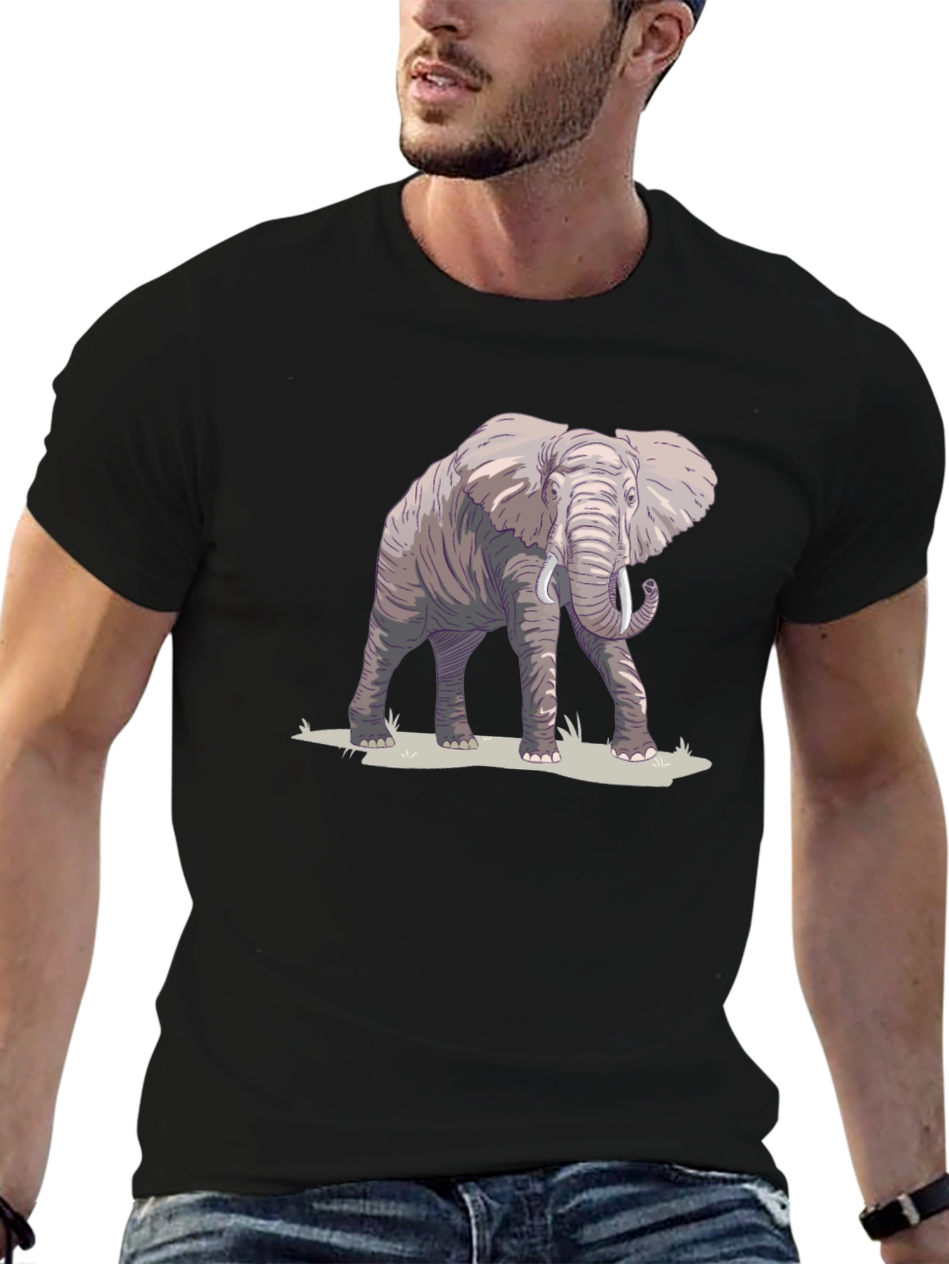 Elephant Graphic Print Black T-Shirt