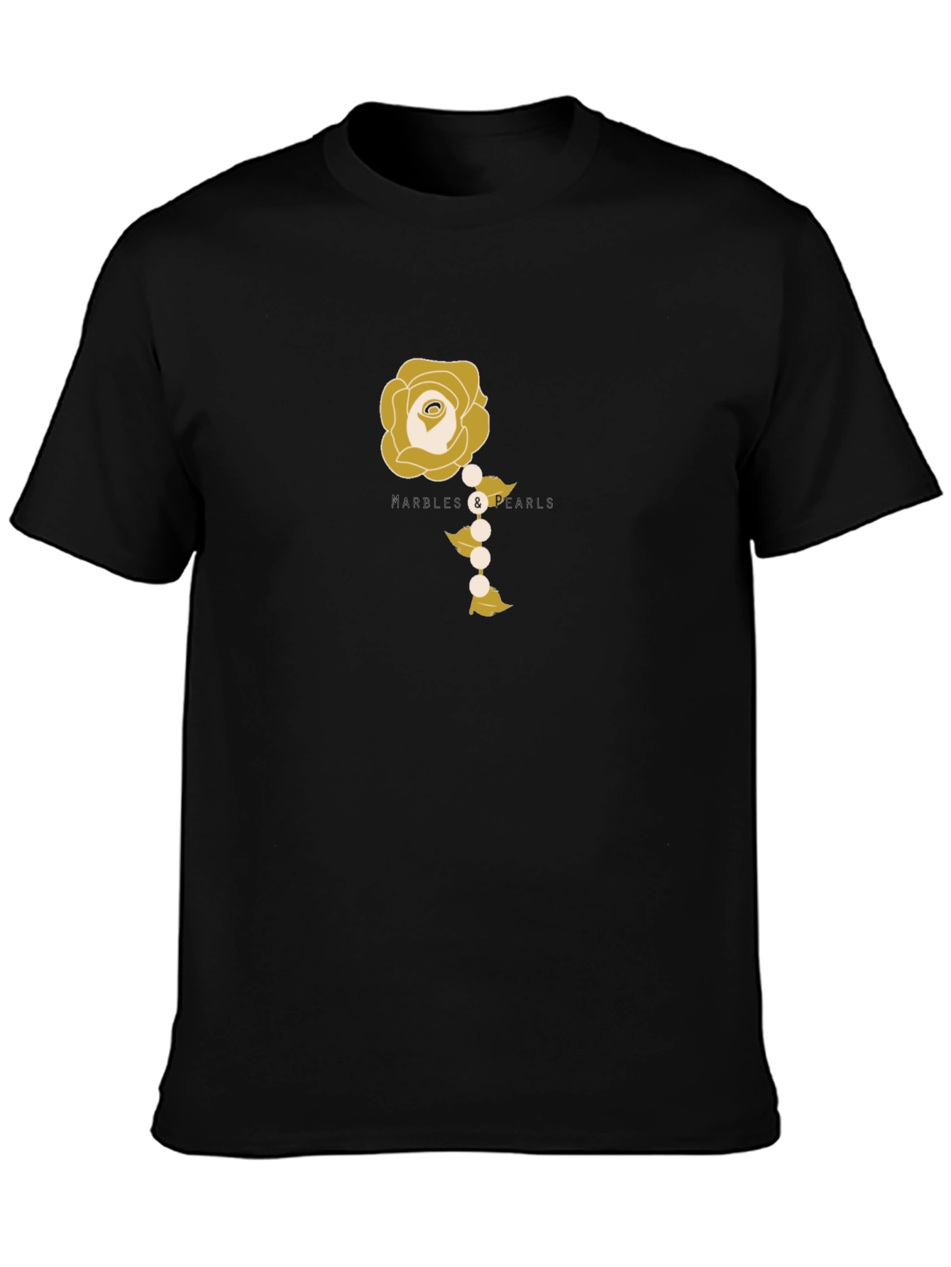 Elegant Rose and Pearls Graphic Tee - Black
