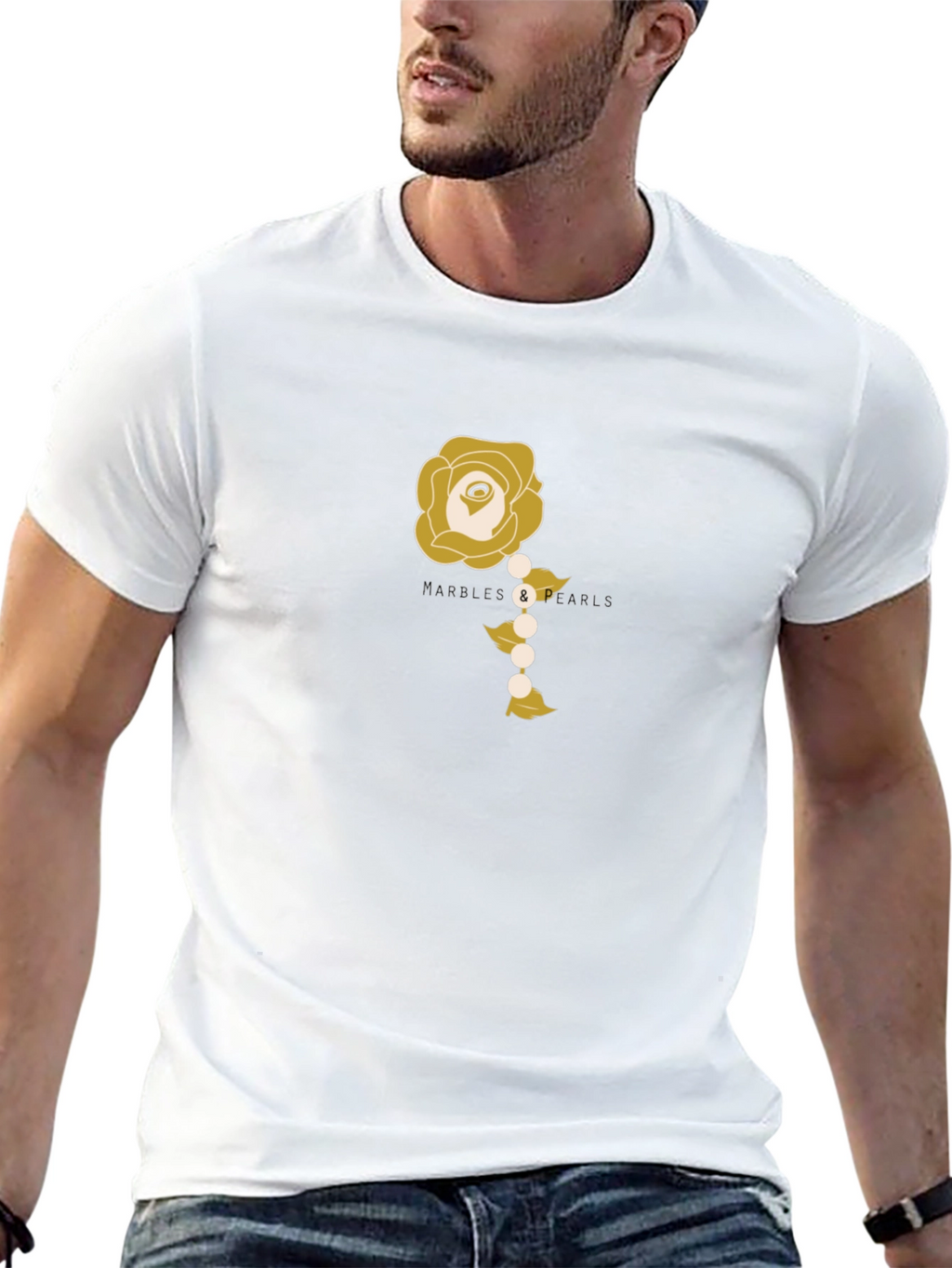 Elegant Rose and Pearls Graphic Tee - Black