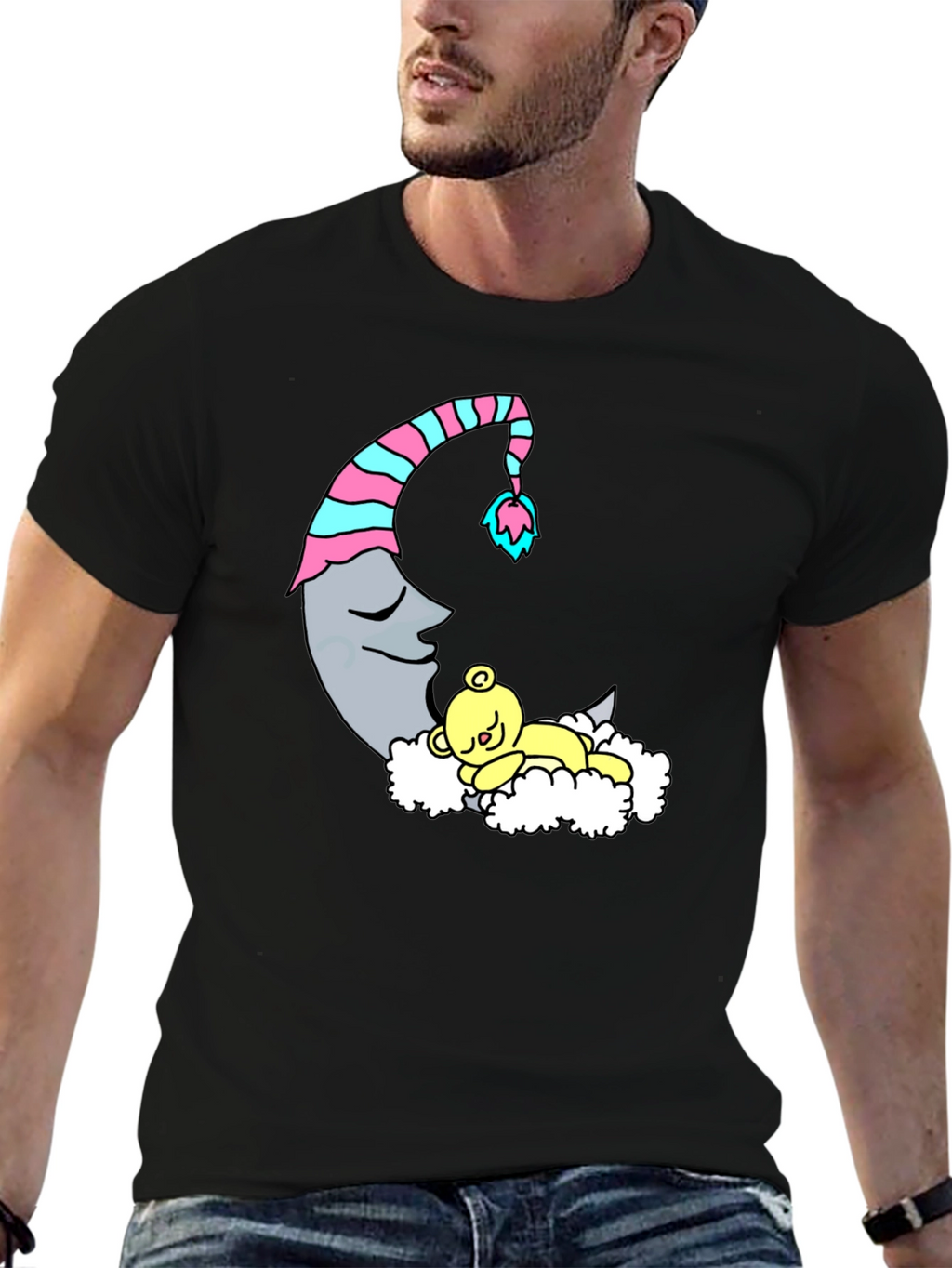 Dreamy Moon & Bear Black T-Shirt