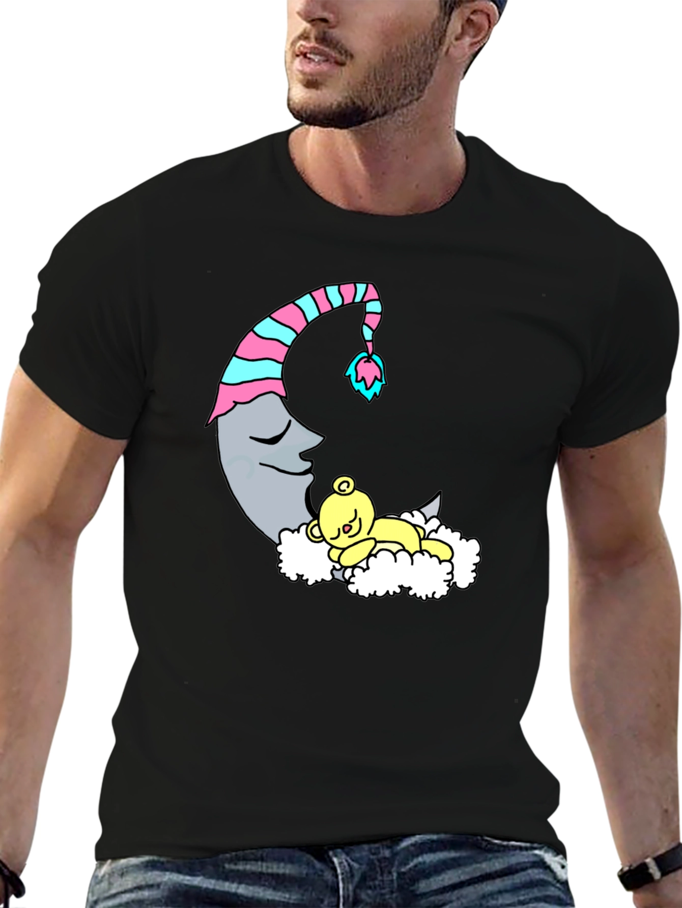Dreamy Moon & Bear Black T-Shirt