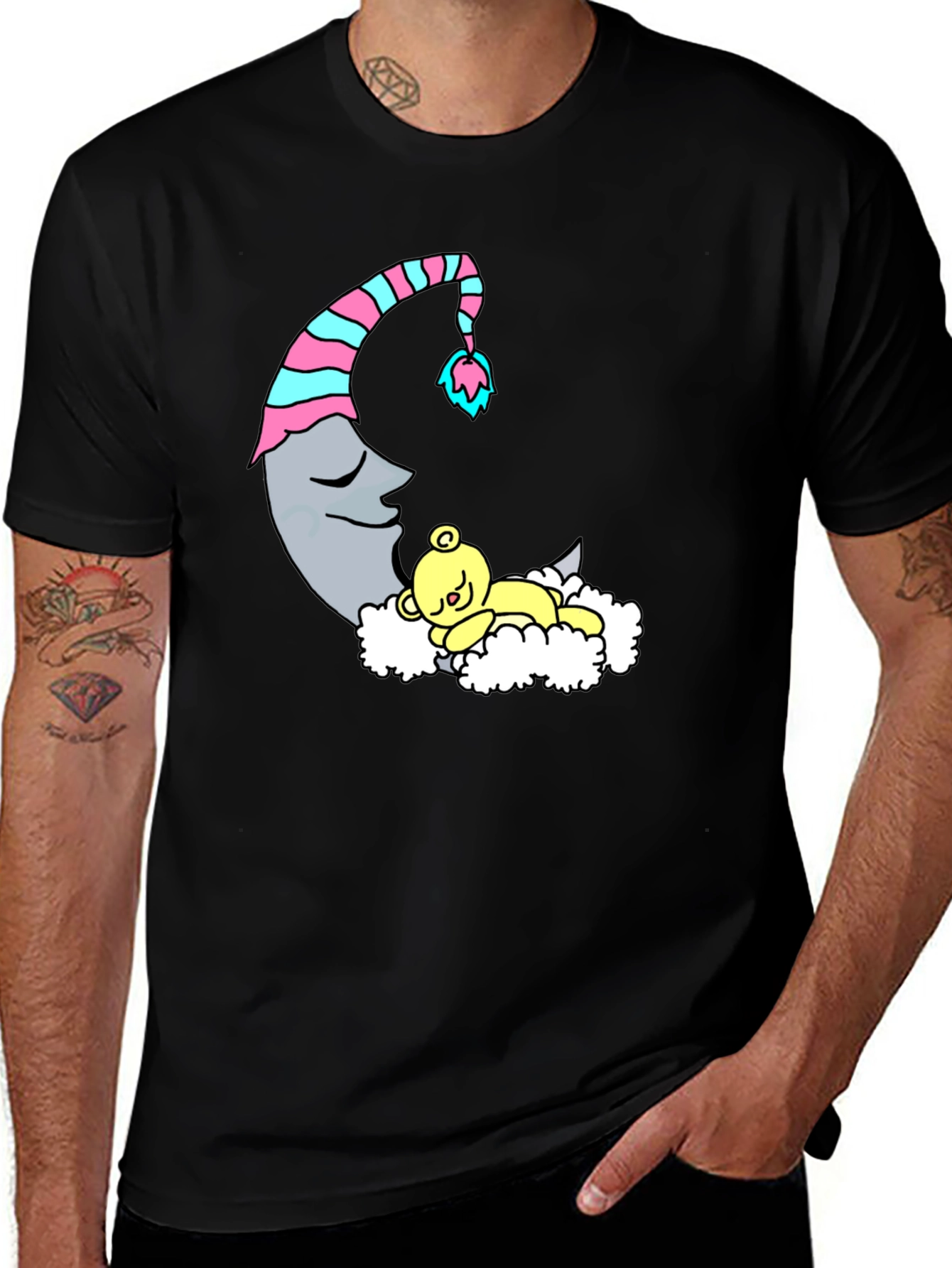 Dreamy Moon & Bear Black T-Shirt