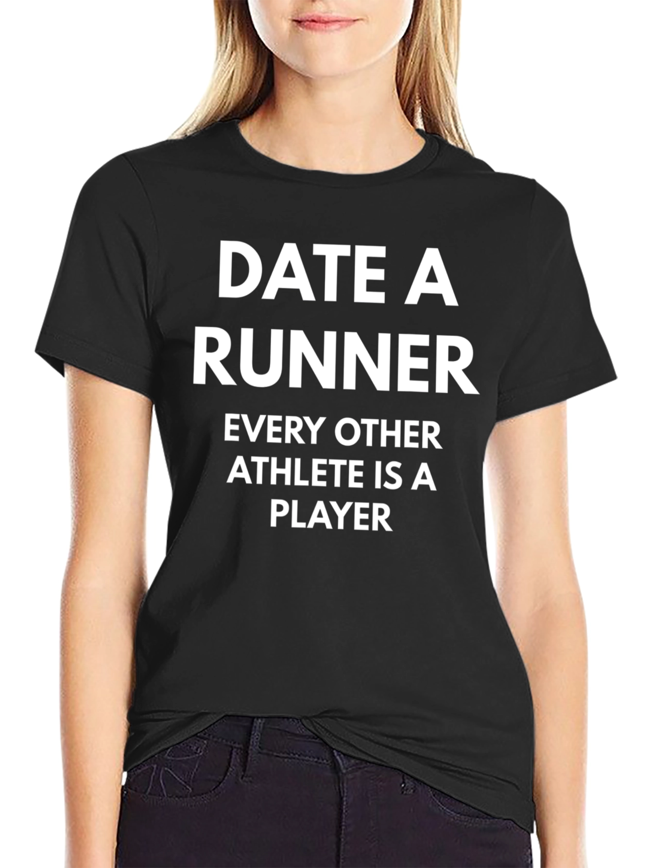 Date a Runner Graphic Tee - Black Cotton T-Shirt