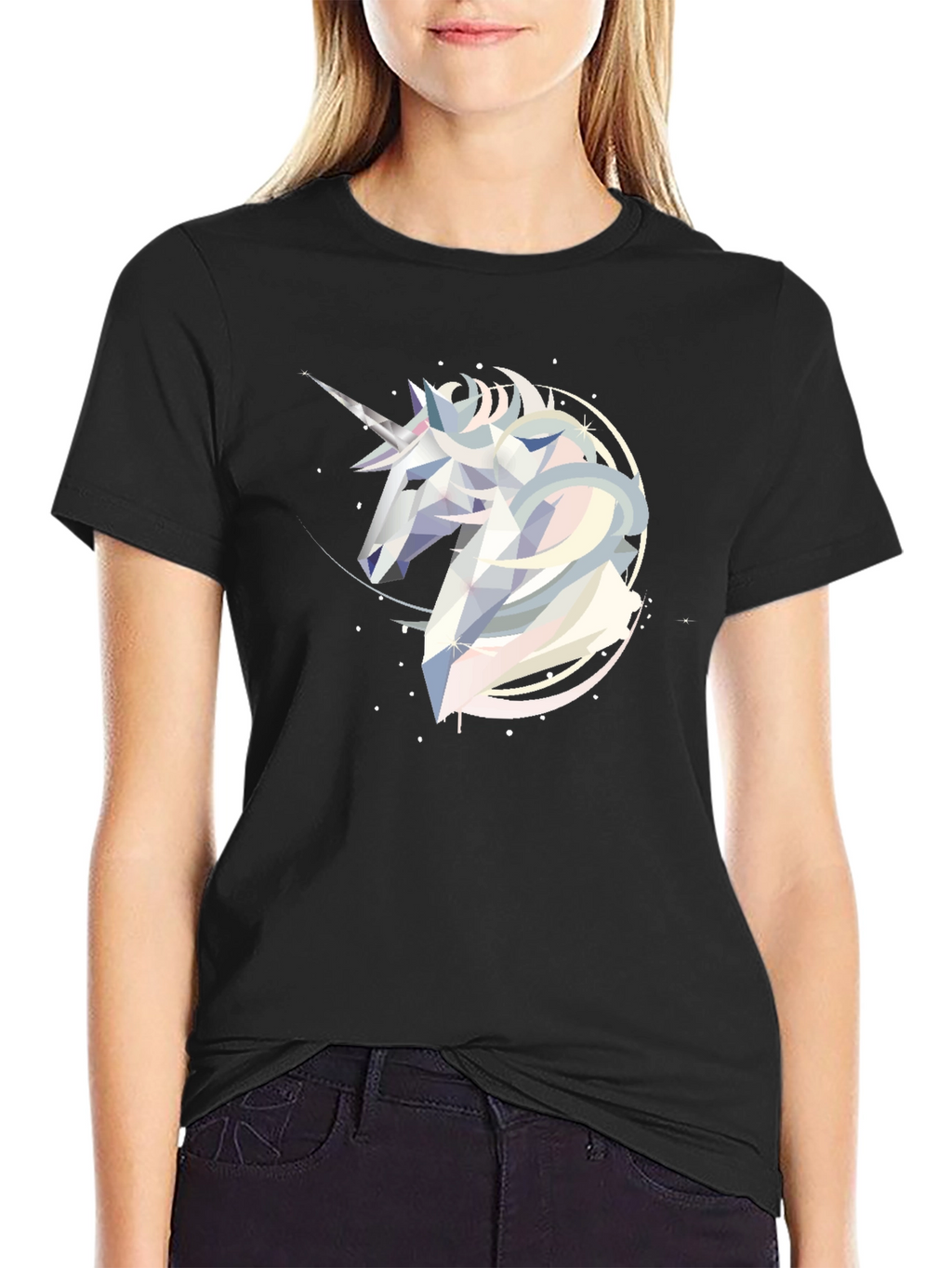Geometric Unicorn Graphic Tee - Black