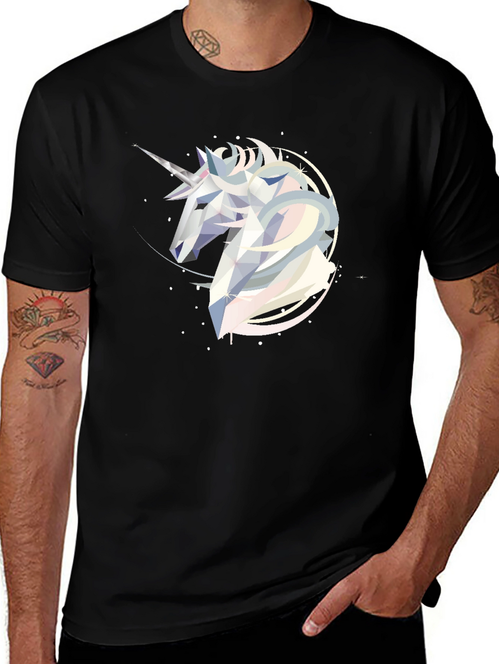 Geometric Unicorn Graphic Tee - Black