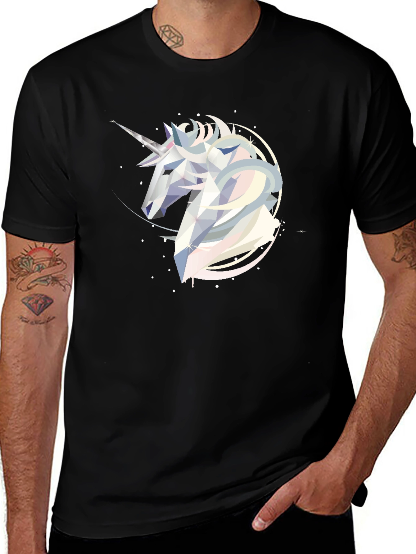 Geometric Unicorn Graphic Tee - Black