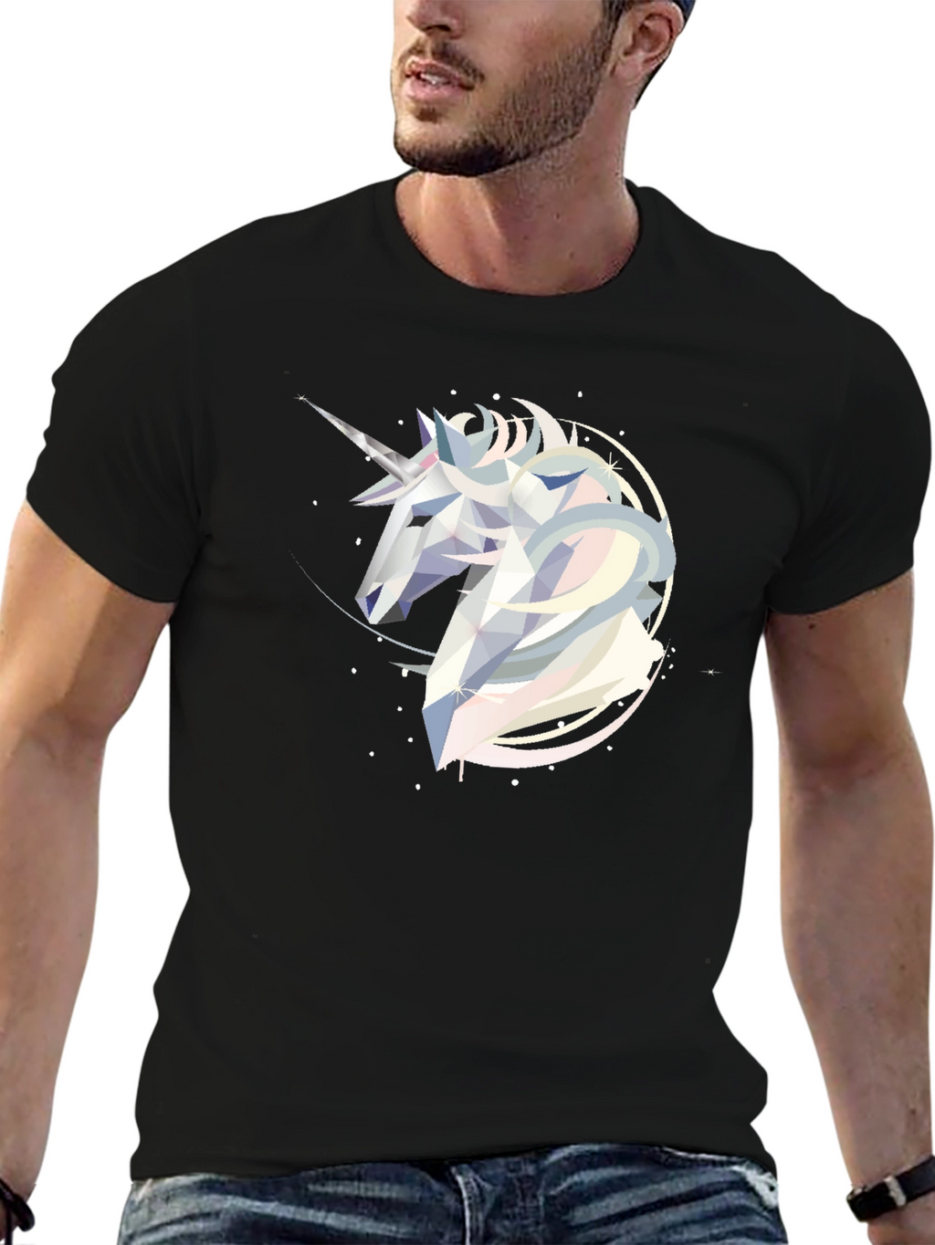 Geometric Unicorn Graphic Tee - Black